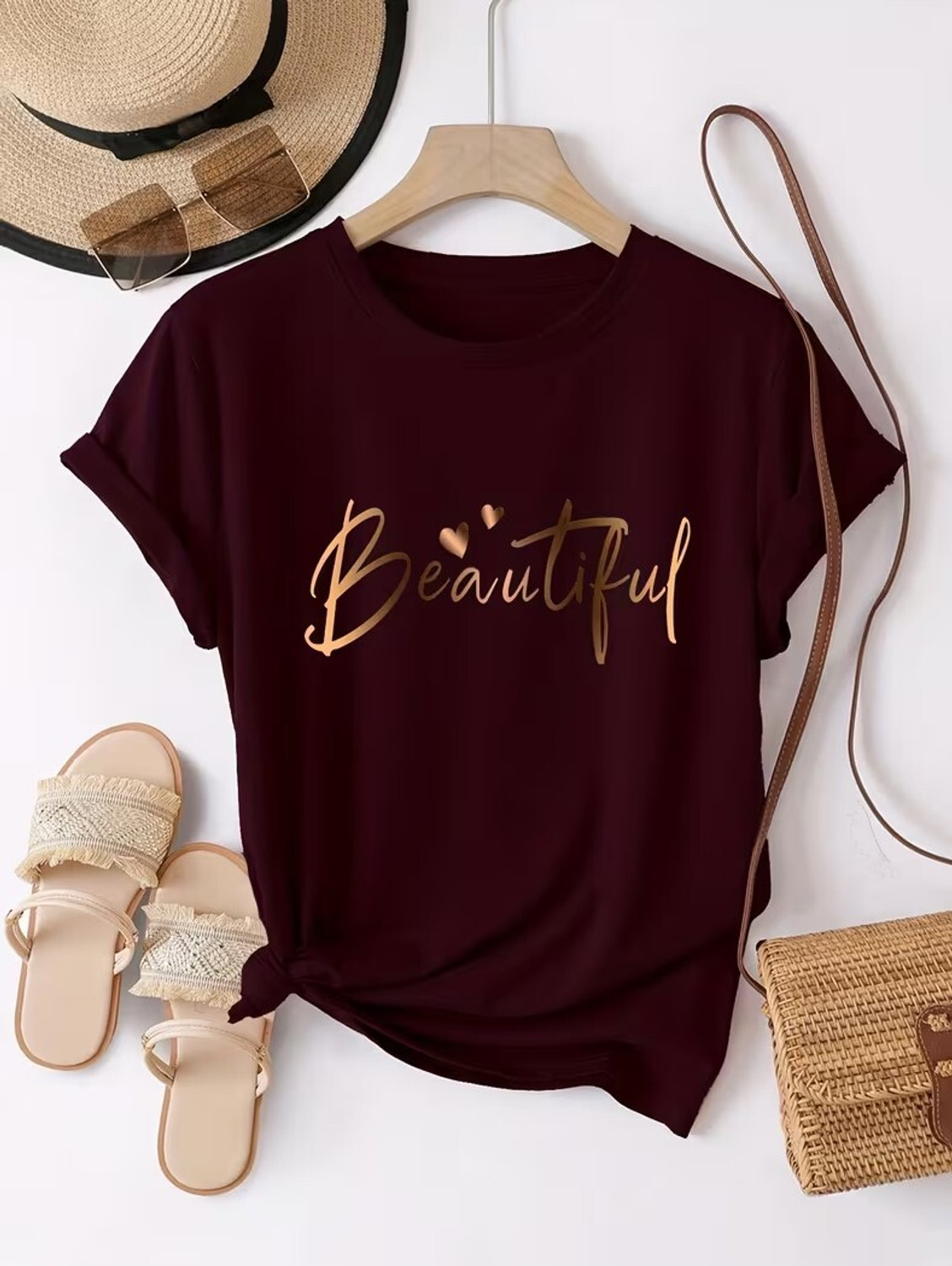 Image of CHHOTE NAWAB Printed Women Round Neck Maroon T-Shirt