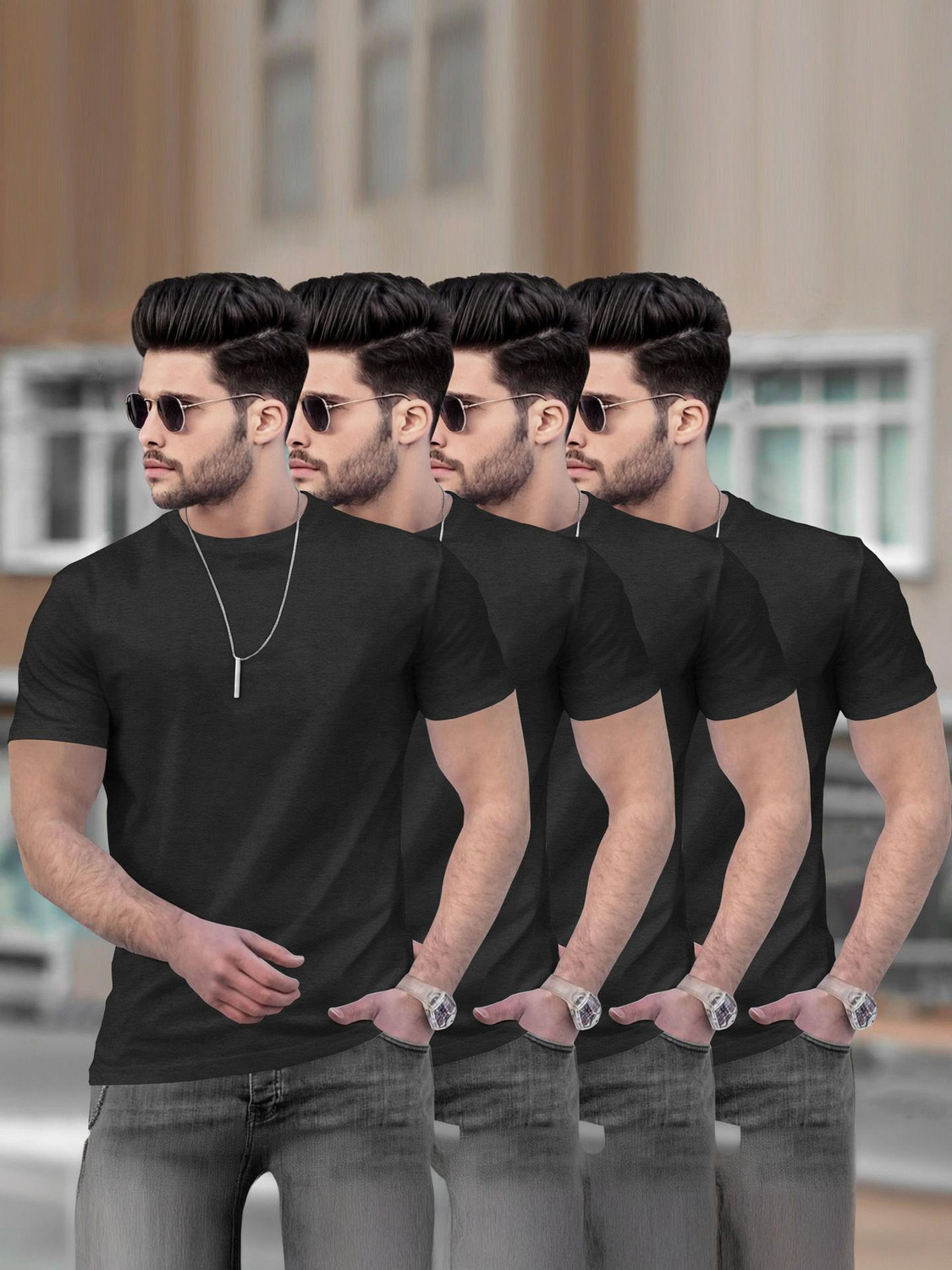 Image of TRIPR Solid Men Round Neck Black T-Shirt