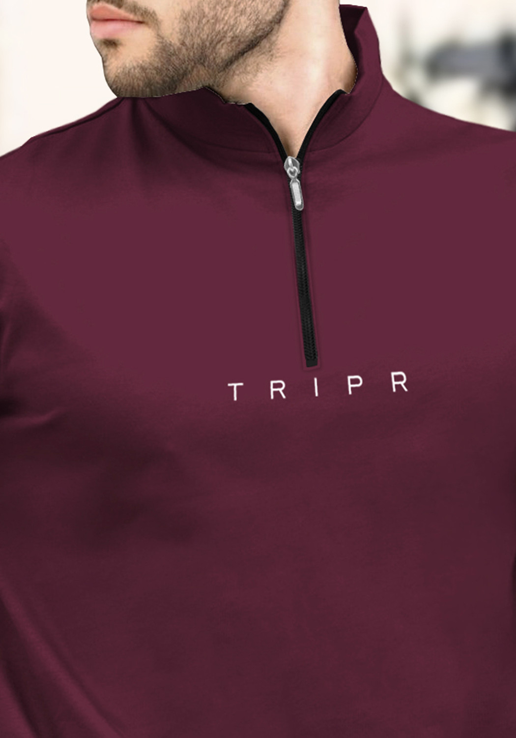 Image of TRIPR Solid Men Mandarin Collar Maroon T-Shirt