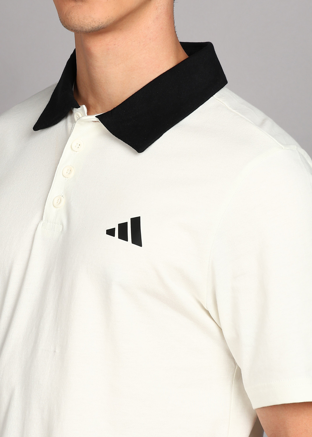 Image of ADIDAS Solid Men Polo Neck White T-Shirt