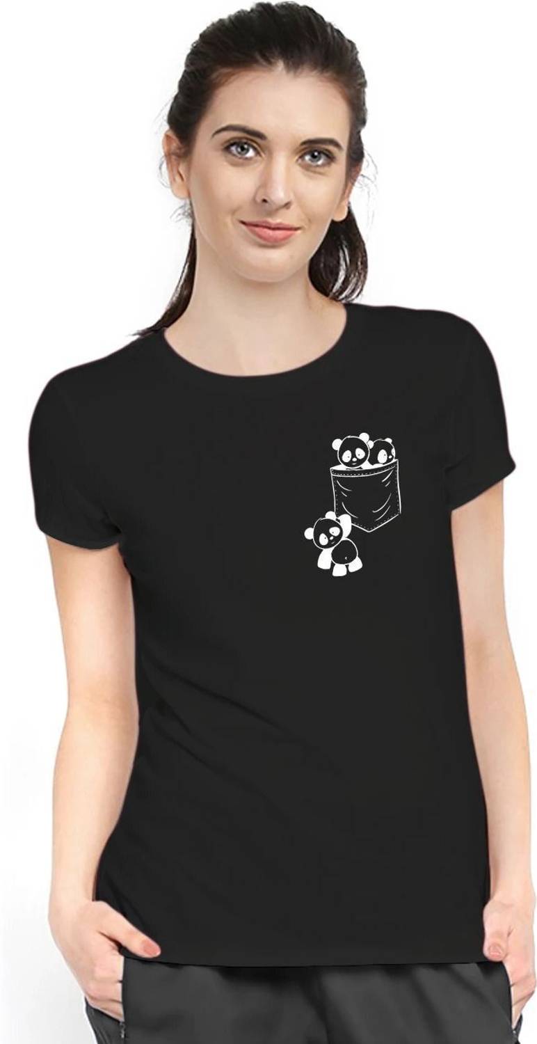 Stylimo Printed Women Round Neck Black T-Shirt
