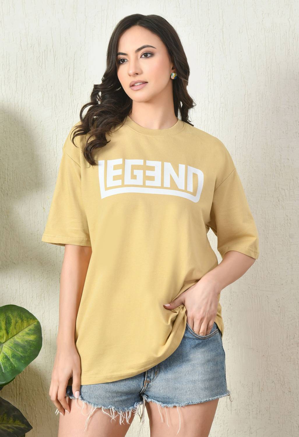 baniya collection Typography Women Round Neck Beige T-Shirt