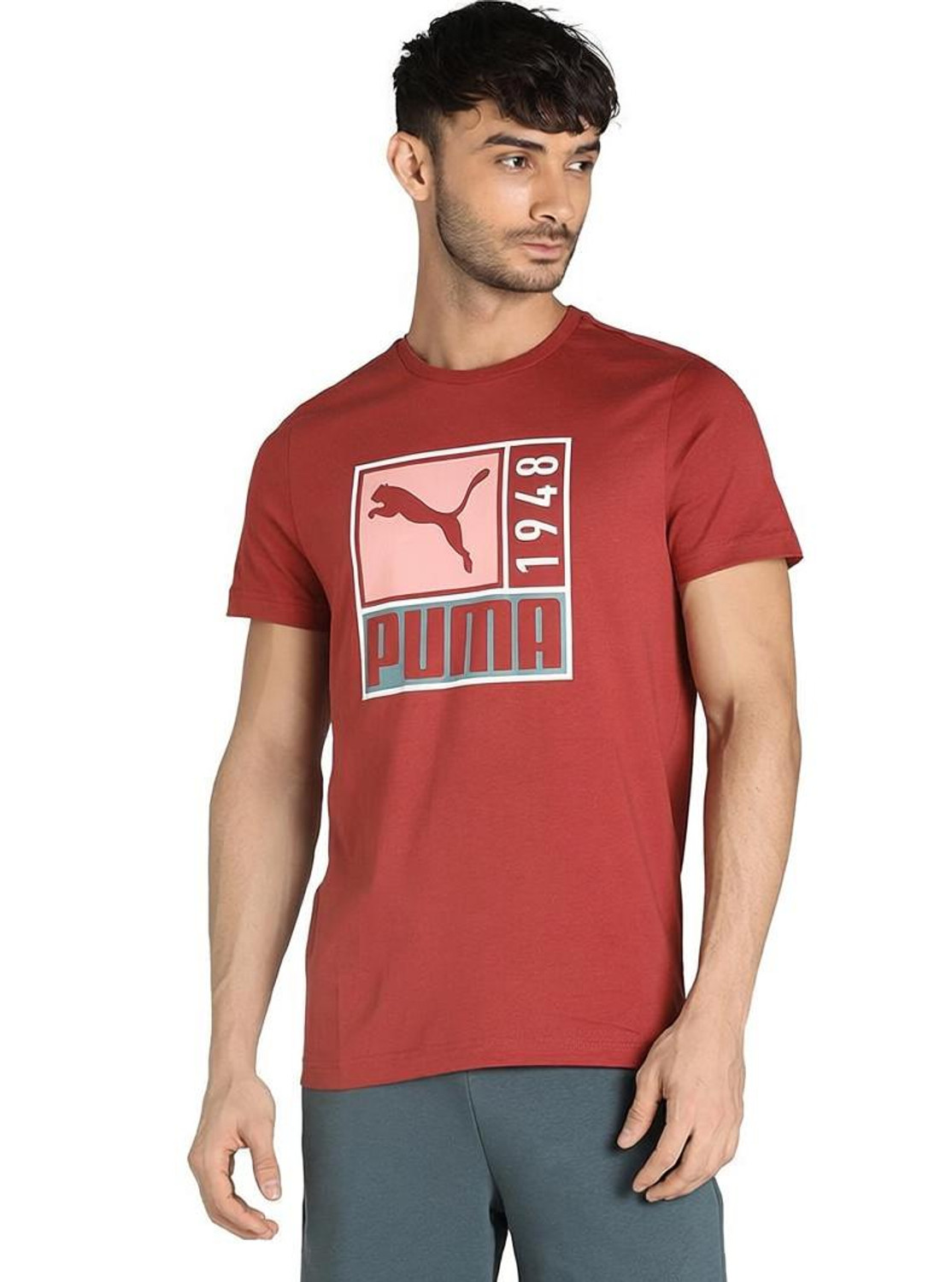 Image of PUMA Typography Men Round Neck Red T-Shirt