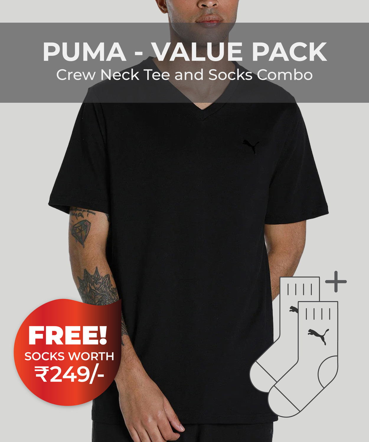 Image of PUMA Solid Men V Neck Black T-Shirt