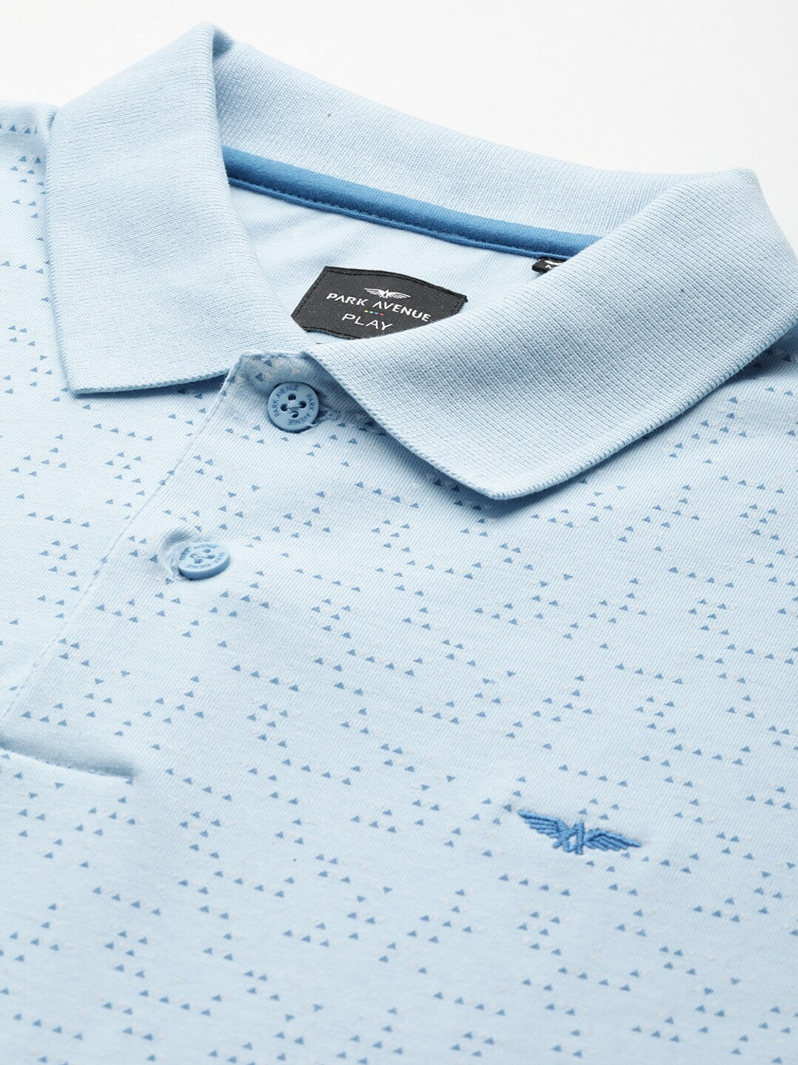 Image of PARK AVENUE Printed Men Polo Neck Blue T-Shirt
