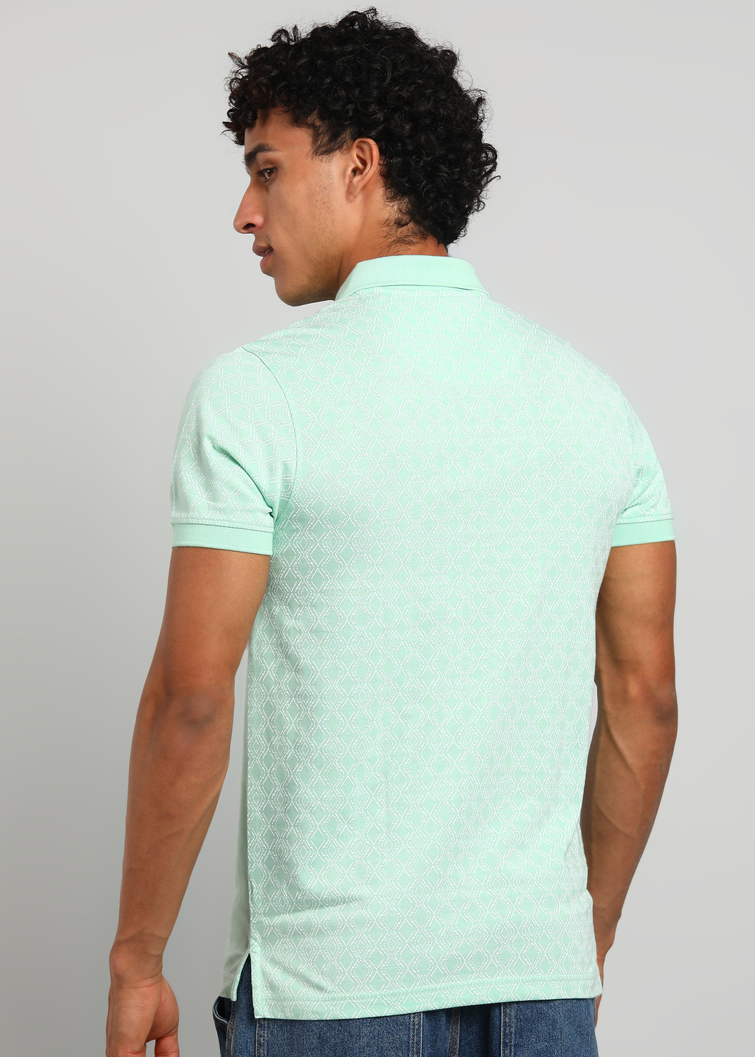 Image of PARX Printed Men Polo Neck Green T-Shirt