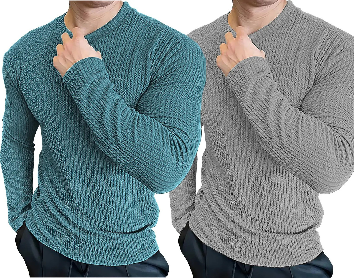 Image of ASAYATI Self Design Men Round Neck Grey, Light Blue T-Shirt