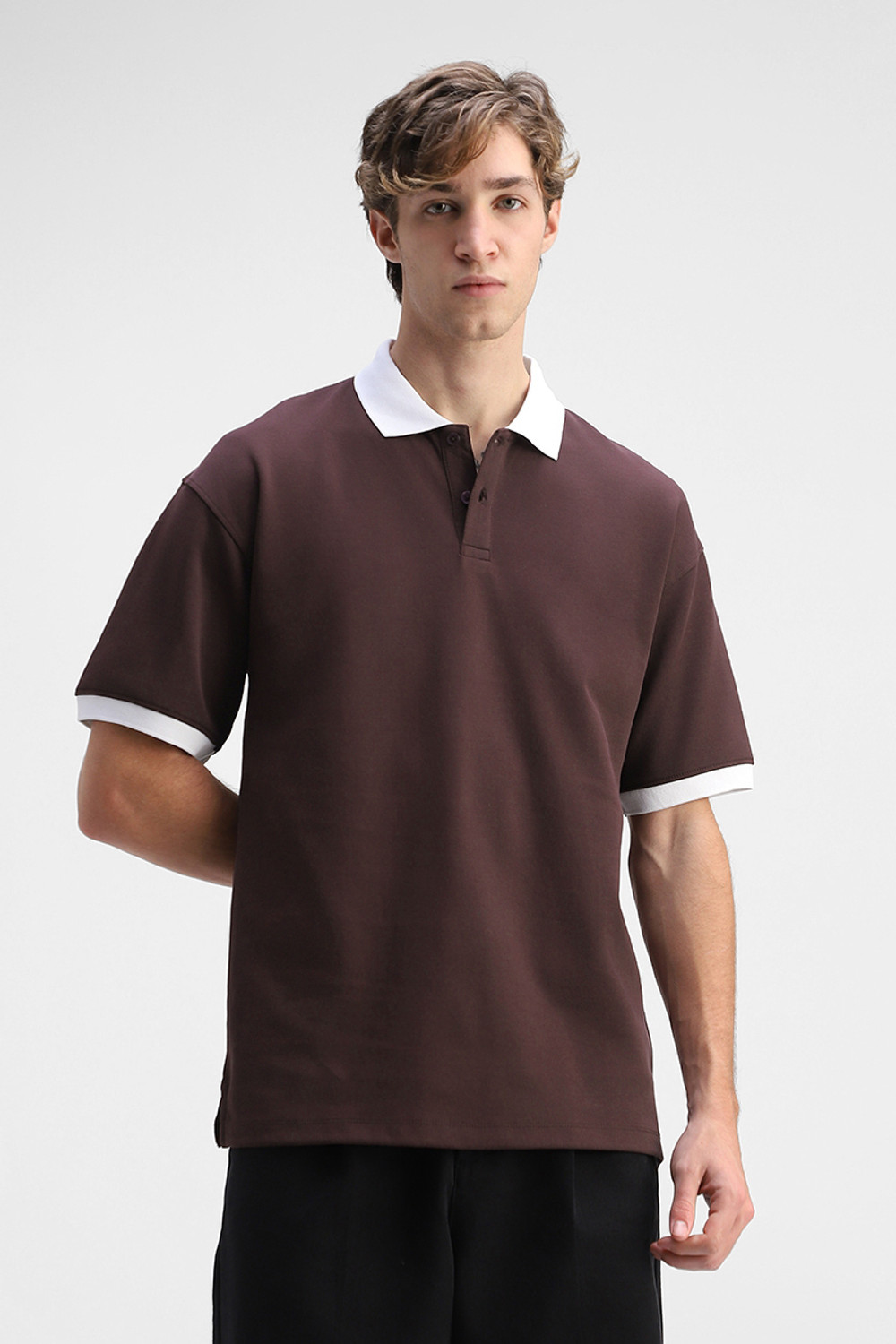 Image of Snitch Solid Men Polo Neck Brown T-Shirt
