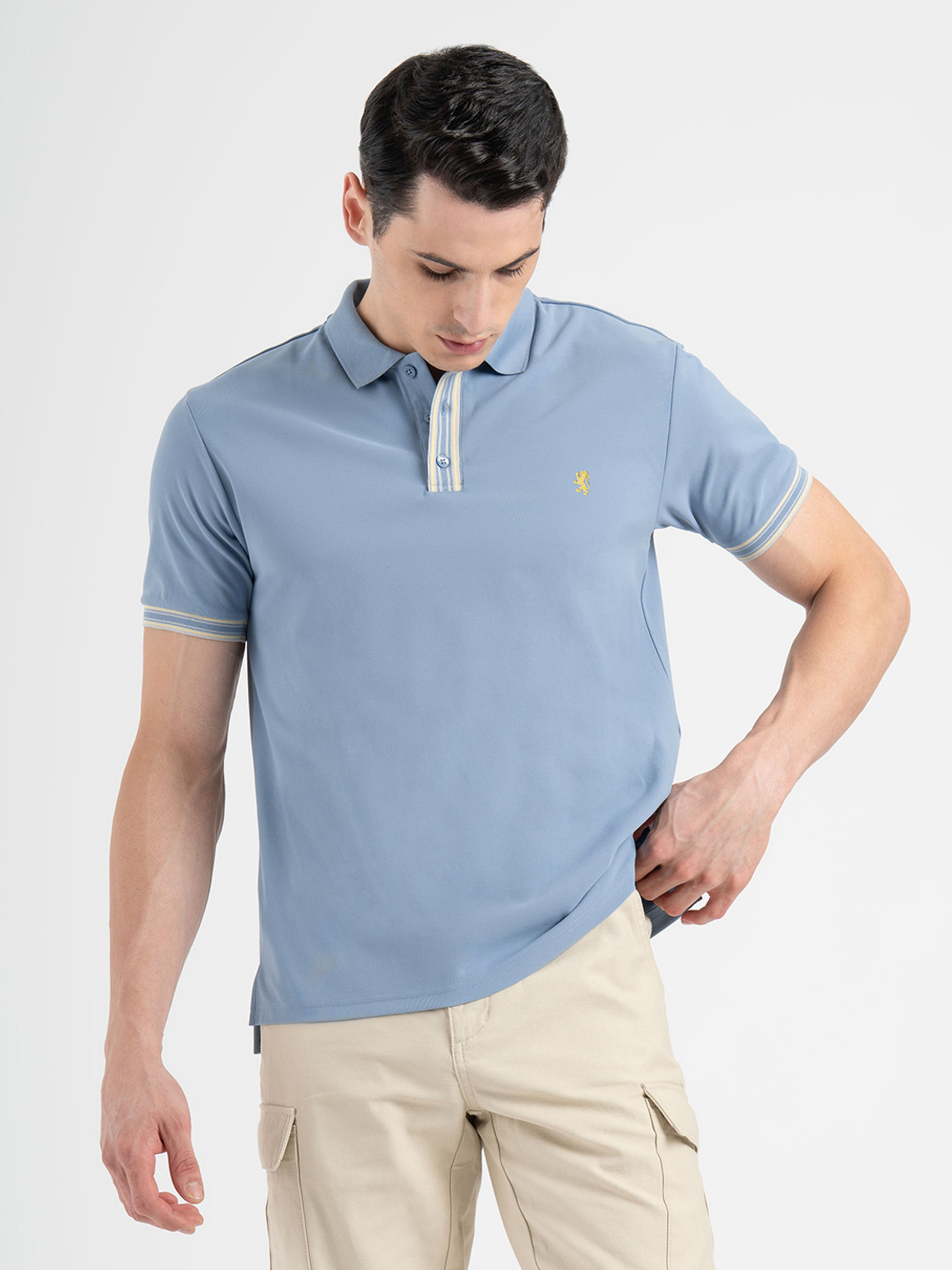 Image of RED TAPE Solid Men Polo Neck Light Blue T-Shirt
