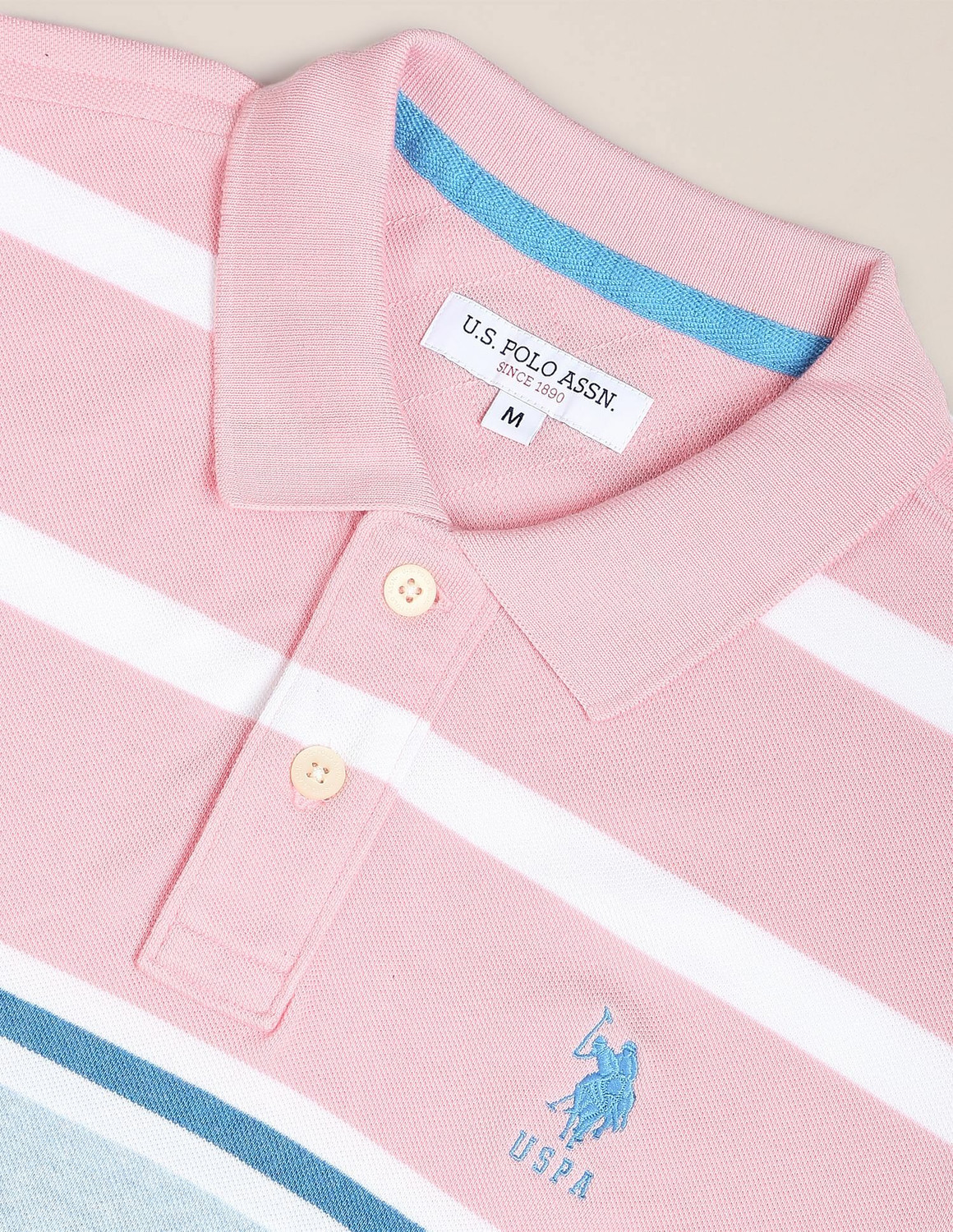 Image of U.S. POLO ASSN. Colorblock Men Polo Neck Pink T-Shirt