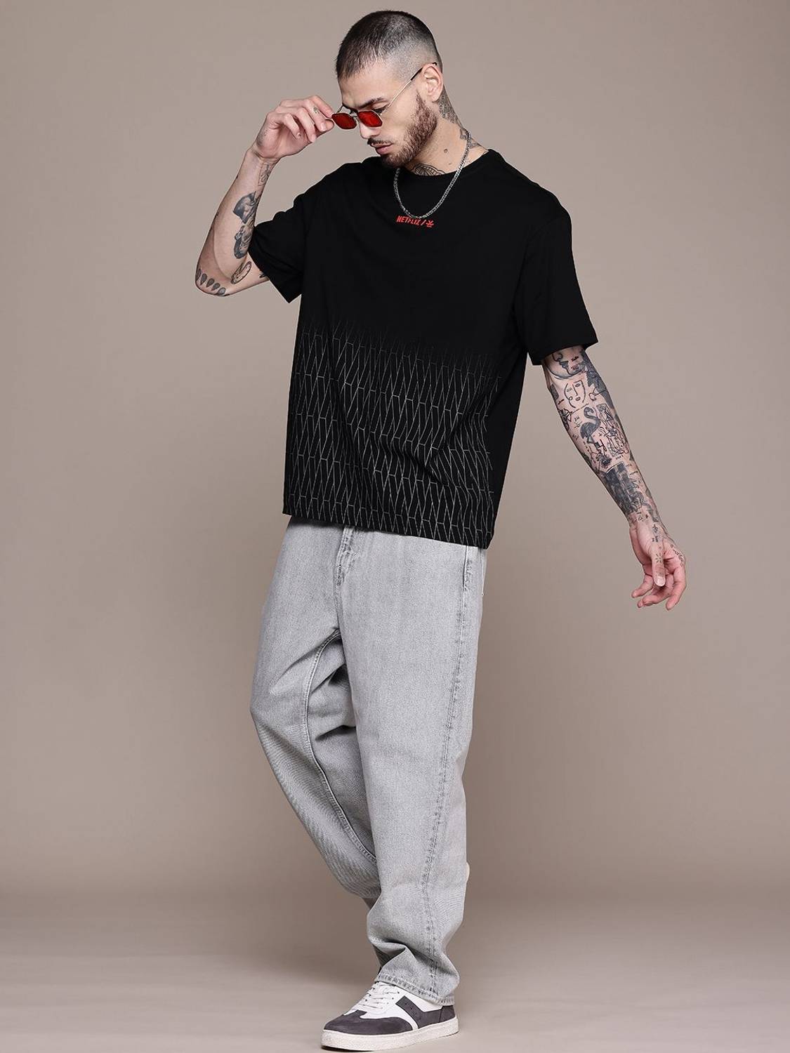 WROGN Men Black Printed Round Neck T-Shirt - Image 4