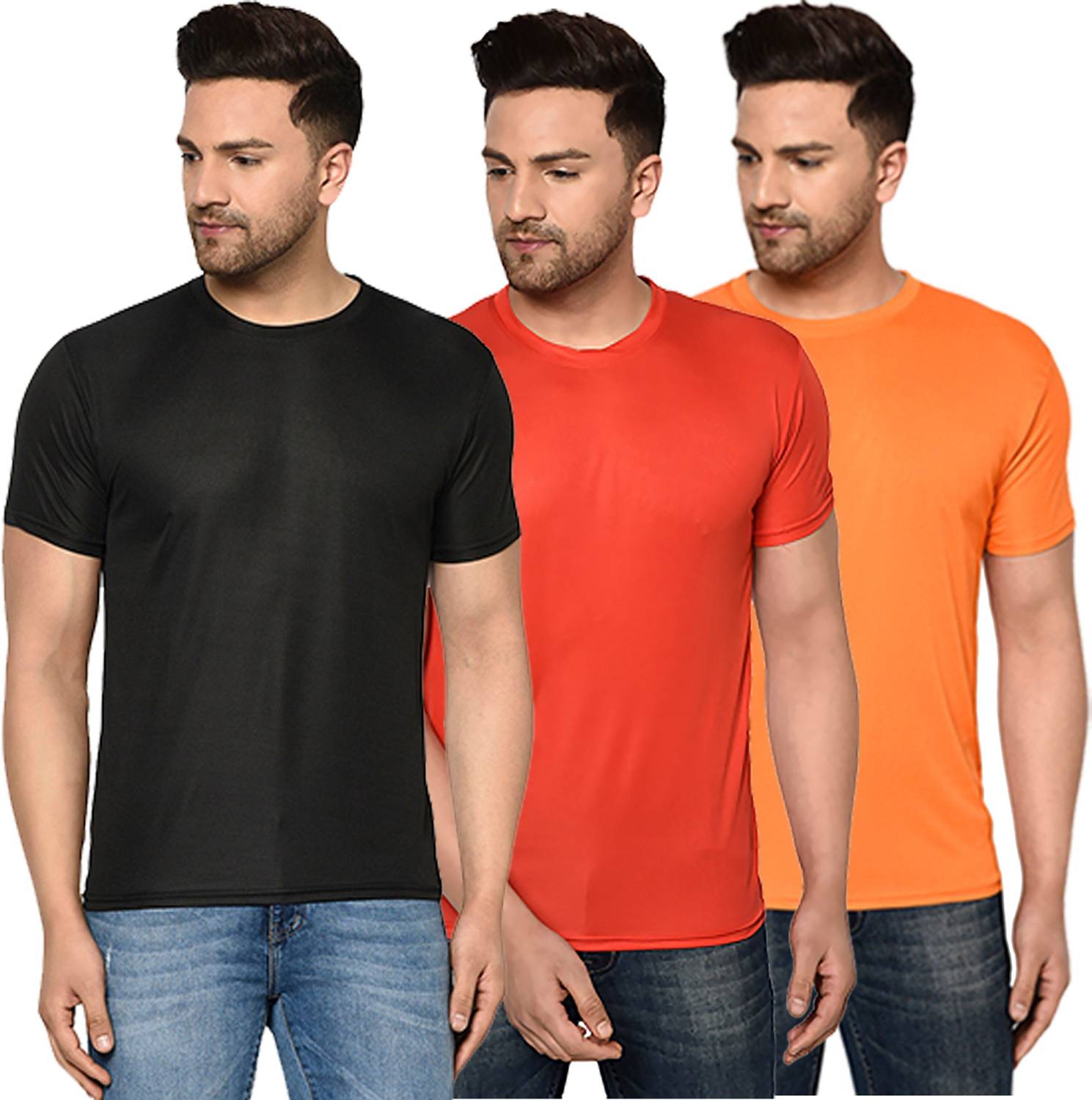 InkTees Pack of 3 Men Solid Regular Fit Plain T-Shirt Multicolor