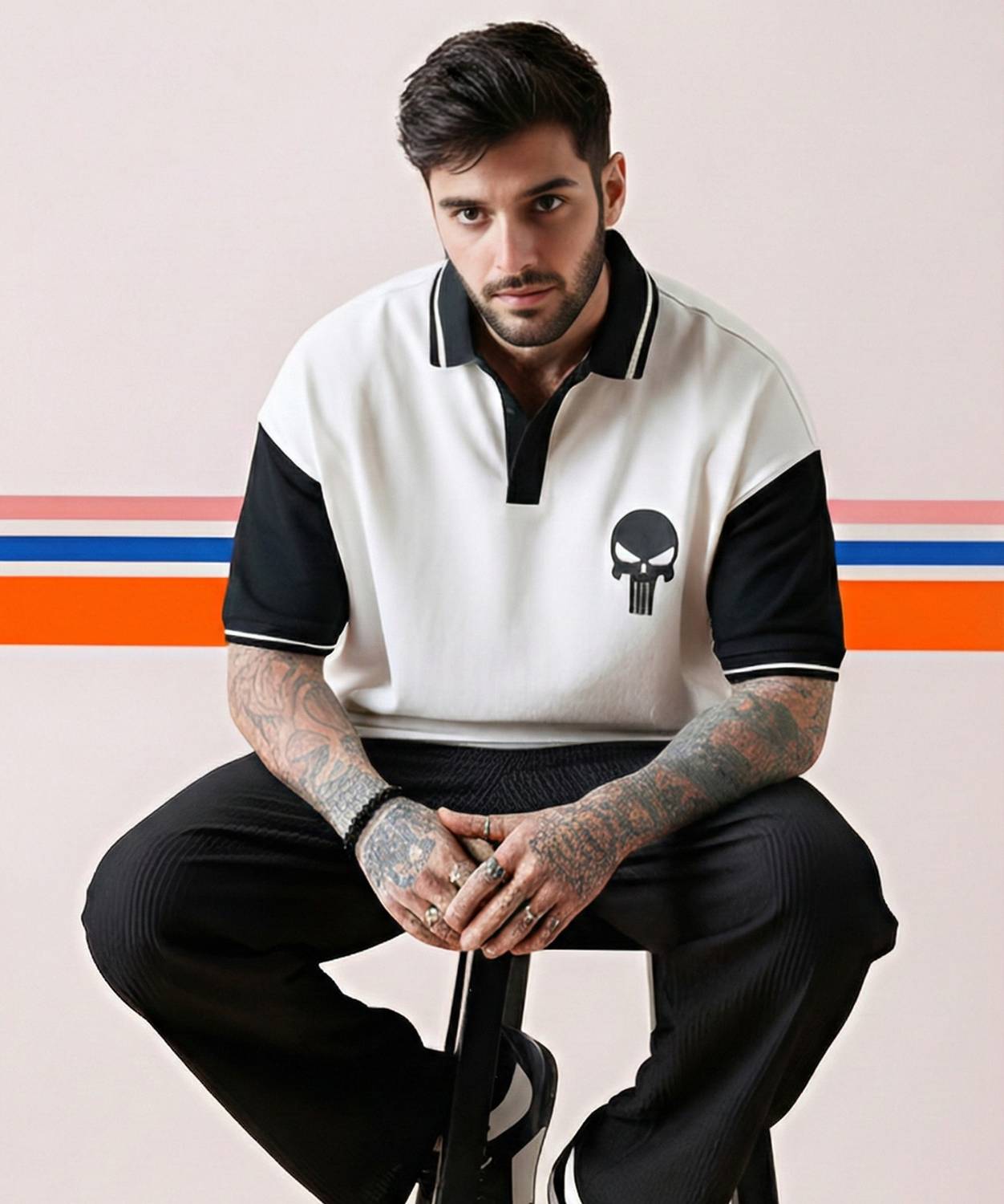METRONAUT Graphic Print Polo Neck White T-Shirt - Image 1