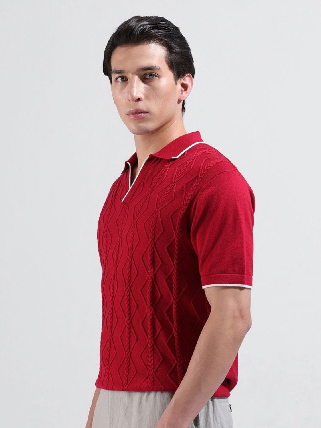 Image of The Indian Garage Co. Self Design Men Polo Neck Maroon T-Shirt