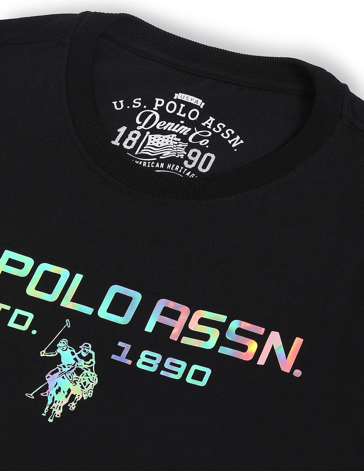 Image of U.S. POLO ASSN. Typography Men Round Neck Black T-Shirt