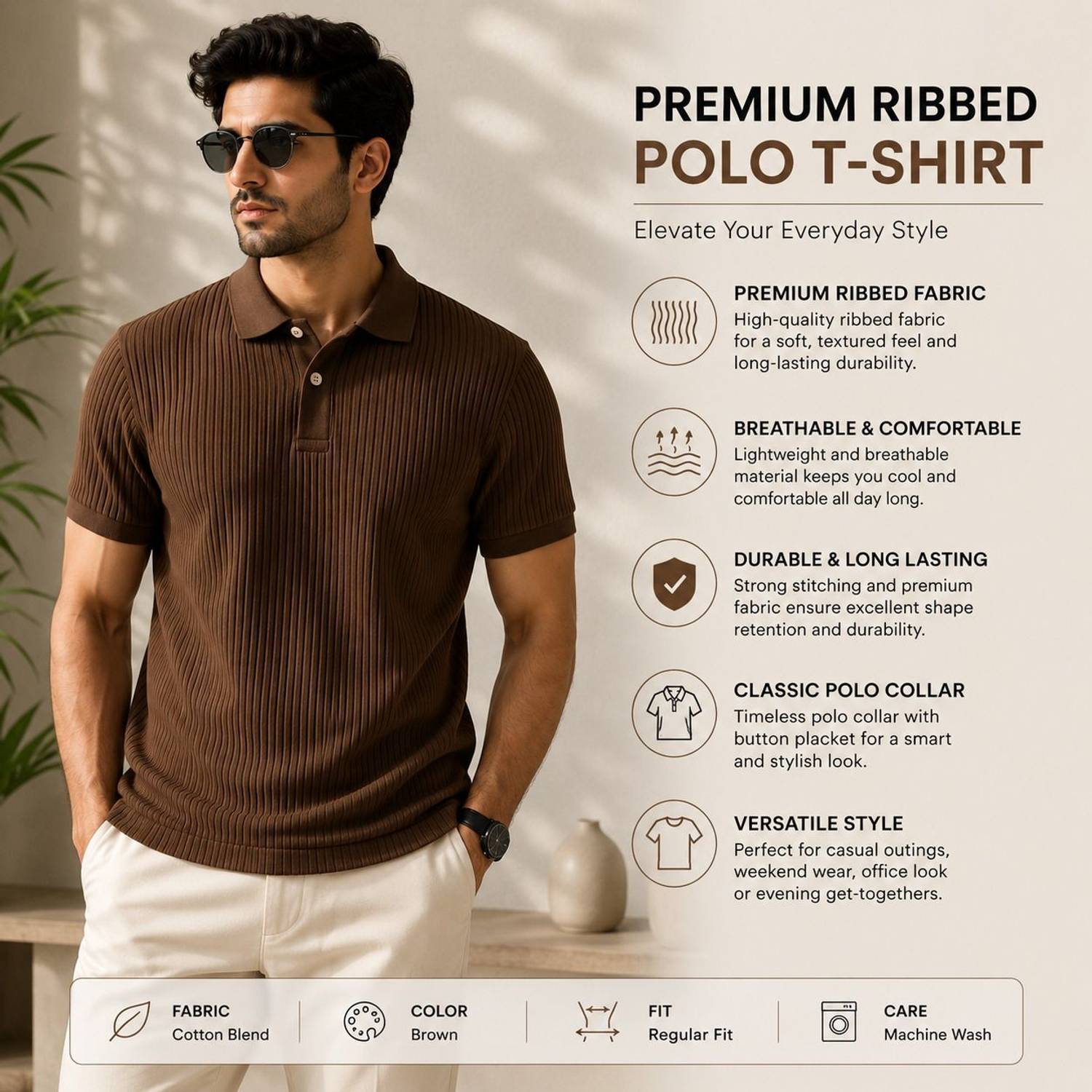 Nan Men Polo Neck Brown T-Shirt - Image 4