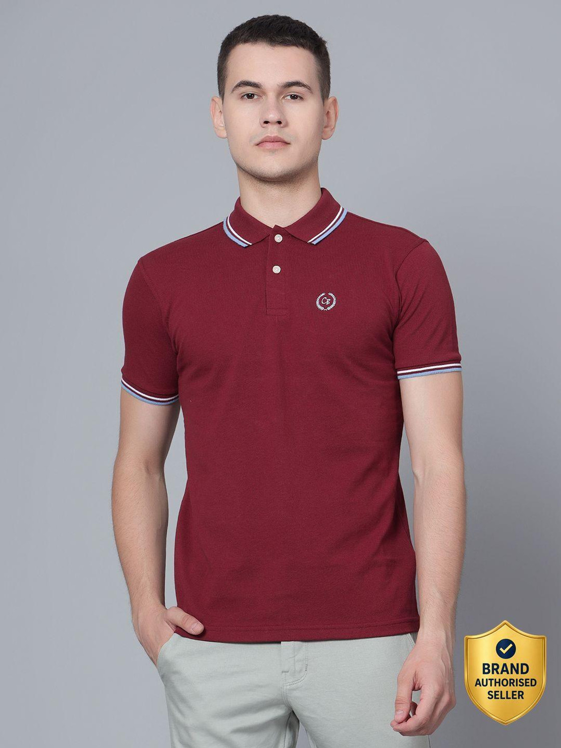Image of CANTABIL Solid Men Polo Neck Maroon T-Shirt