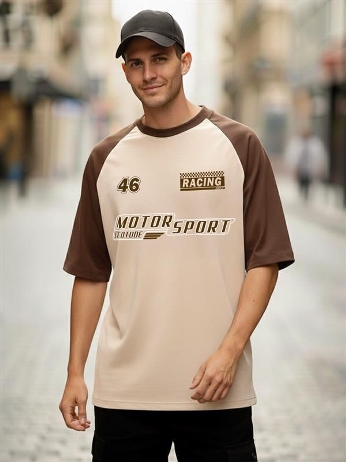 Image of Leotude Printed Men Round Neck Beige T-Shirt
