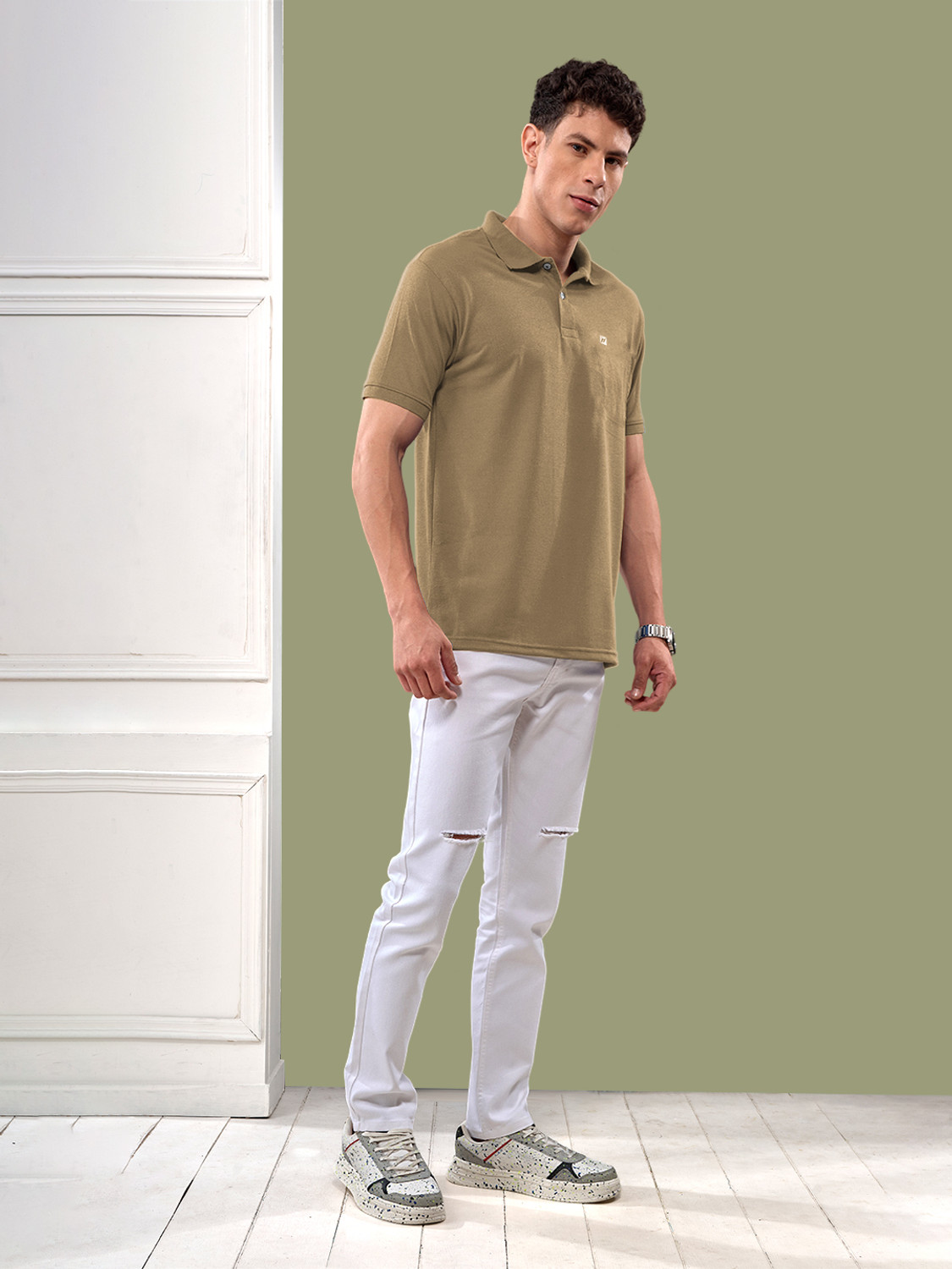 Image of Lux Nitro Solid Men Polo Neck Gold T-Shirt