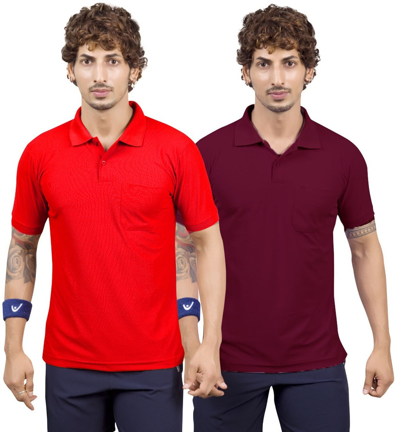 Image of M2HIT Solid Men Polo Neck Red, Maroon T-Shirt