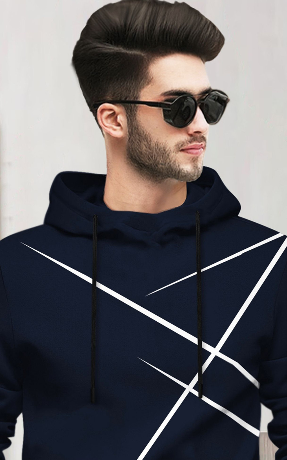 Image of BLIVE Printed Men Hooded Neck Navy Blue T-Shirt
