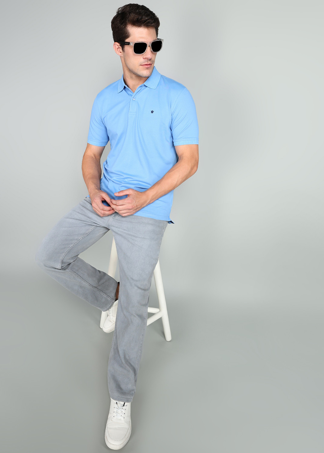Image of LOUIS PHILIPPE Solid Men Polo Neck Light Blue T-Shirt