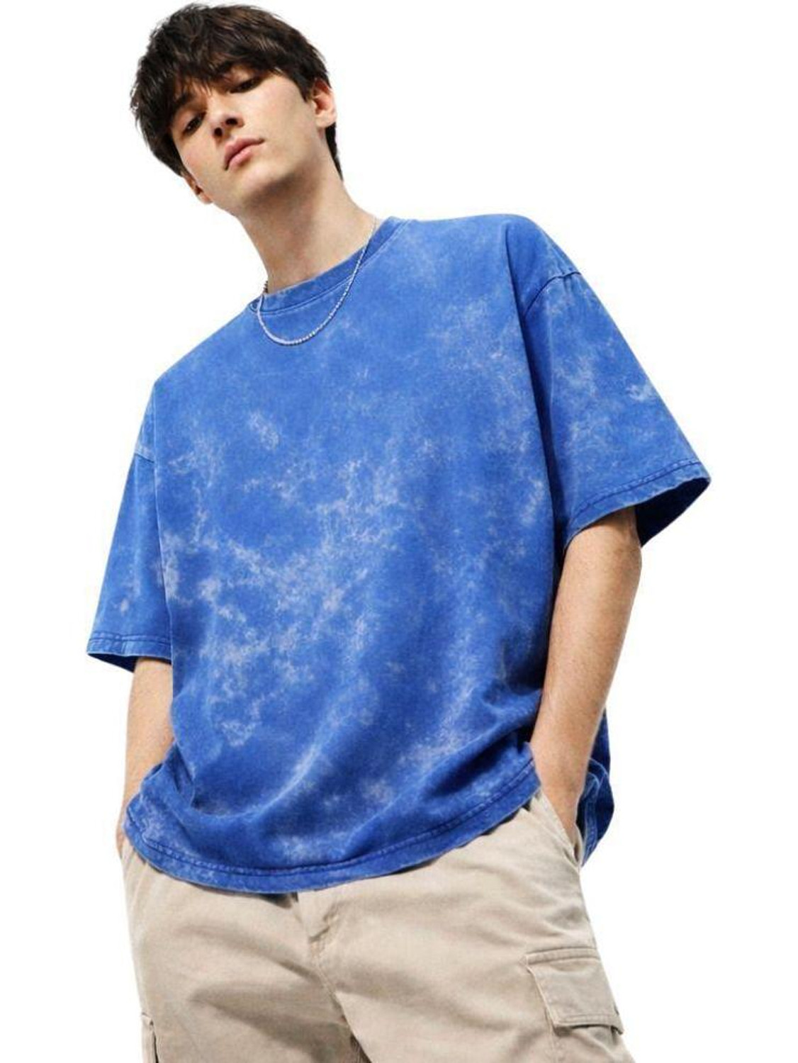 Image of LUFIT Solid, Washed Men Round Neck Blue T-Shirt