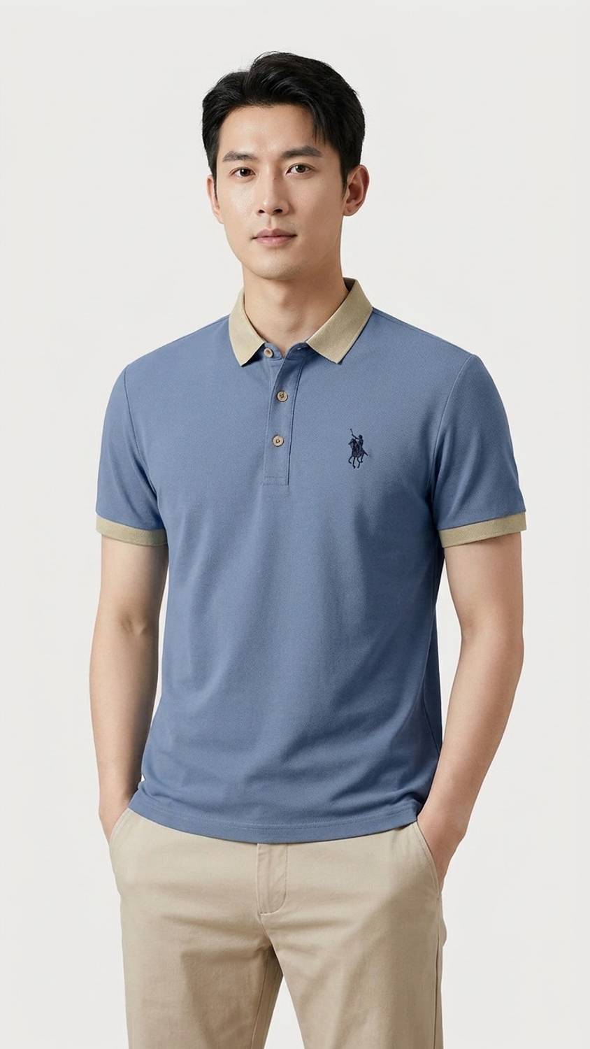 HouseOfShivay Embroidered Polo Neck Blue T-Shirt - Image 2