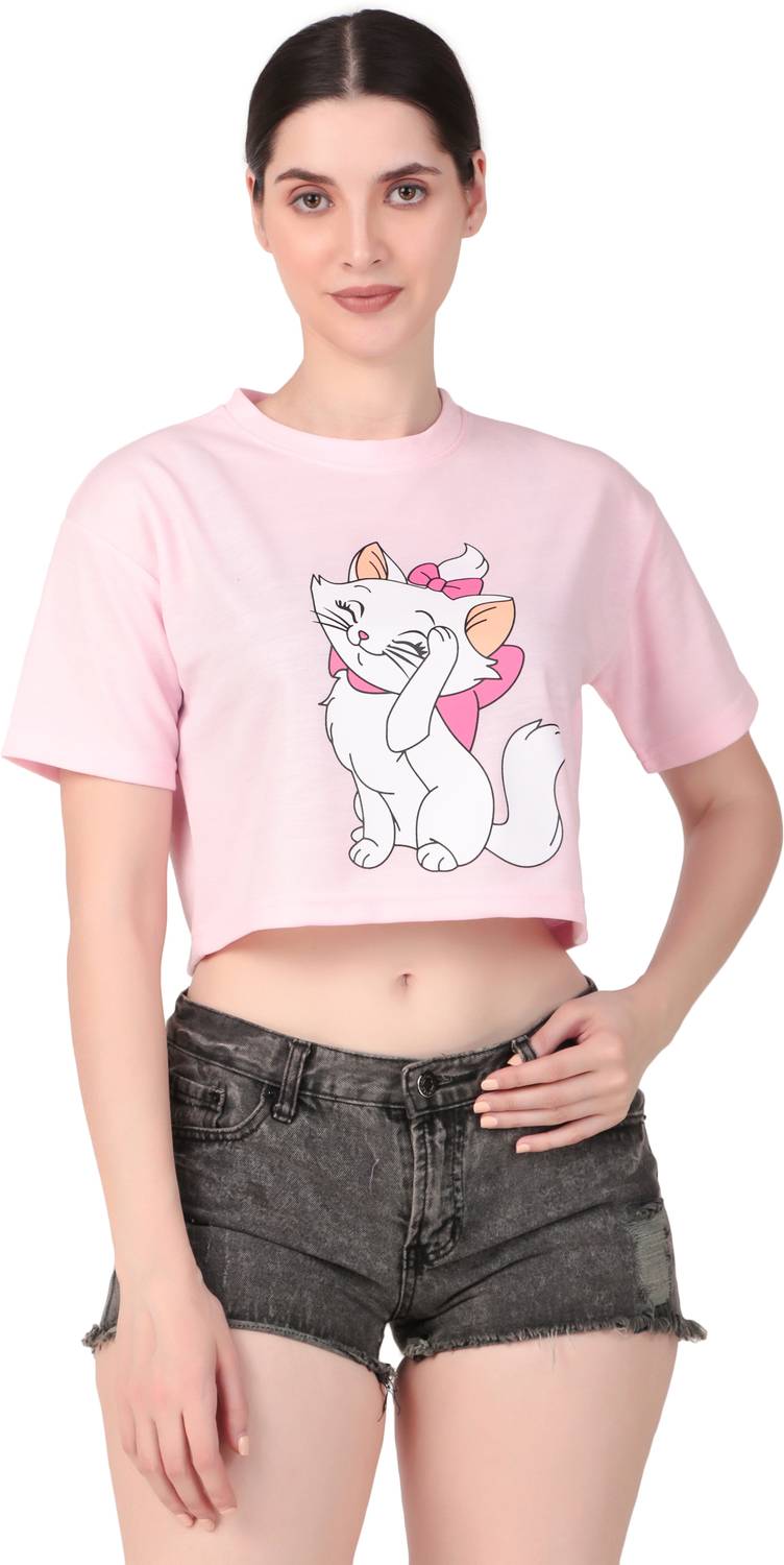 BRAZO Printed Women Round Neck Pink T-Shirt