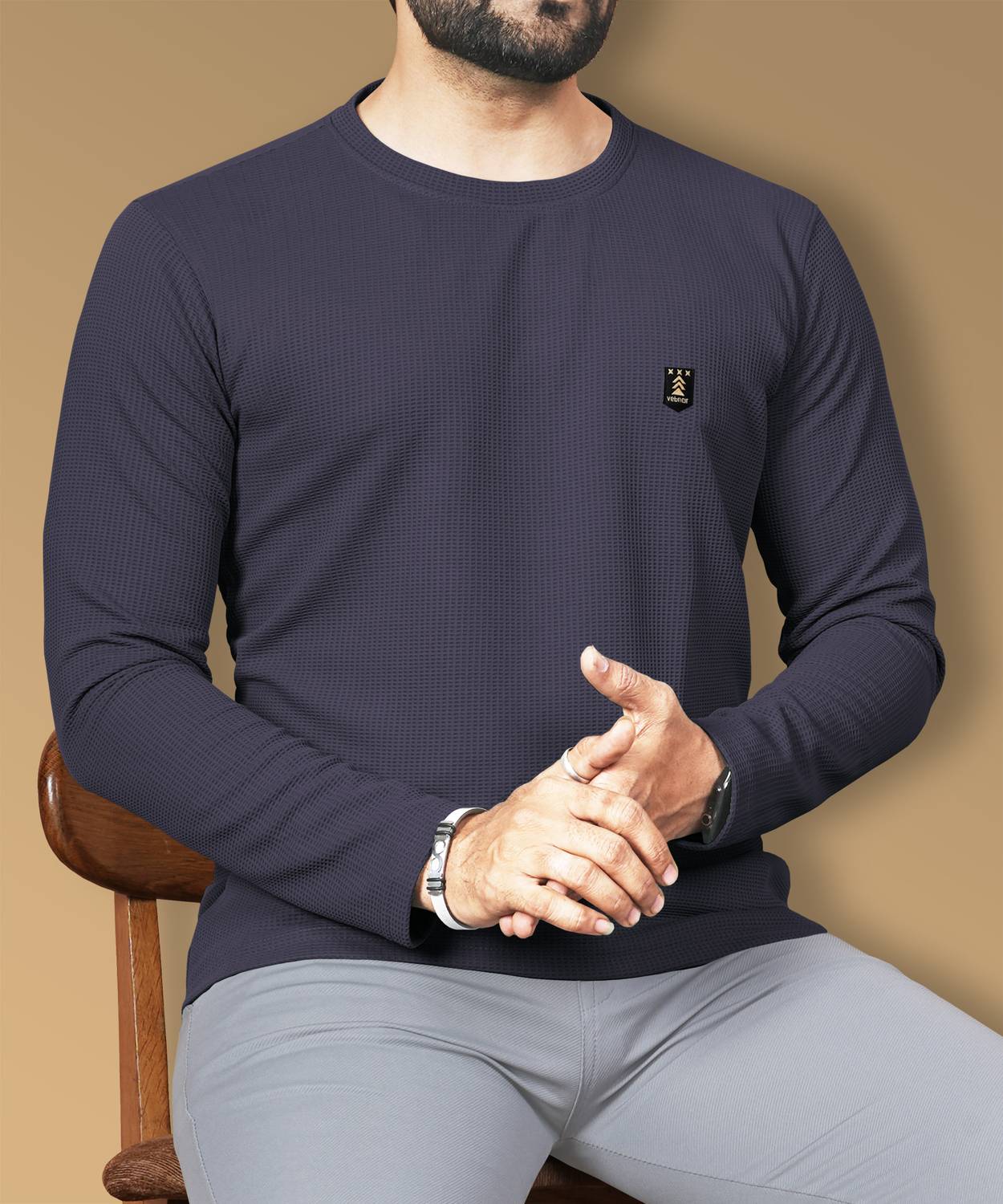 VeBNoR Men Self Design Round Neck Polyester Grey T-Shirt