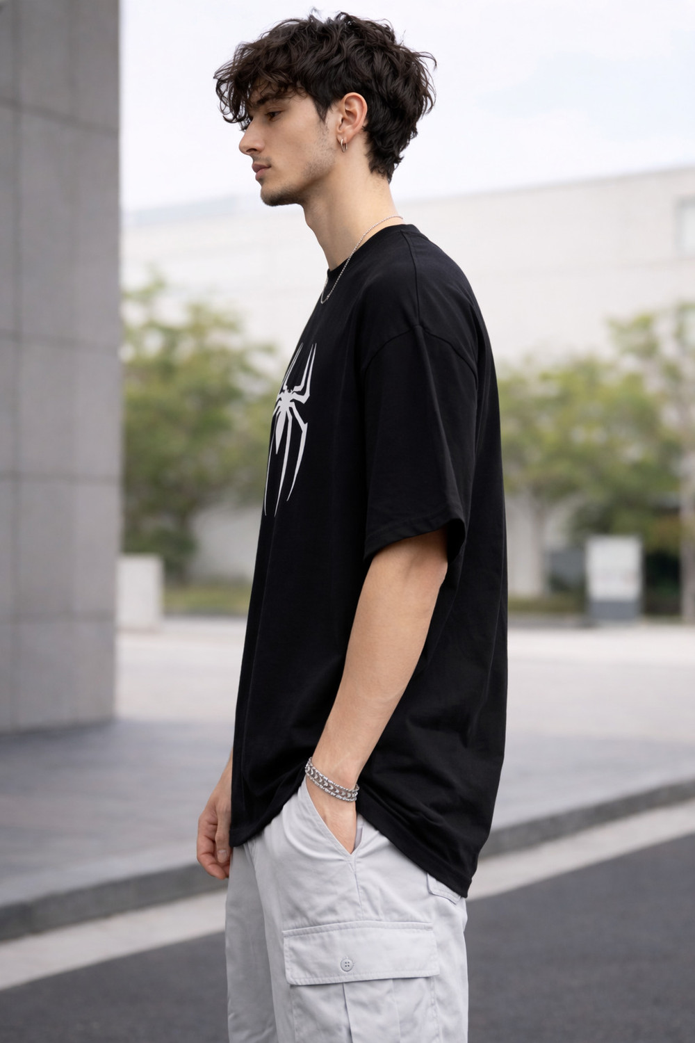 Image of TENRUN Printed Men Round Neck Black T-Shirt