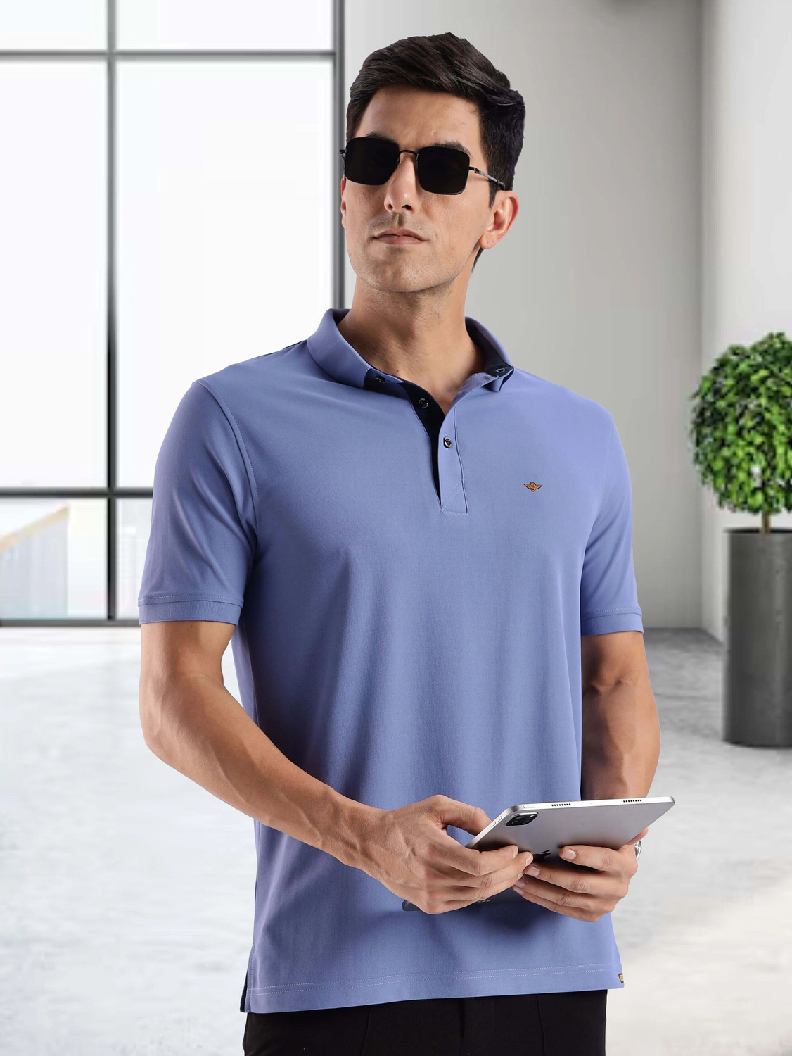 Image of Stellers Solid Men Polo Neck Blue T-Shirt