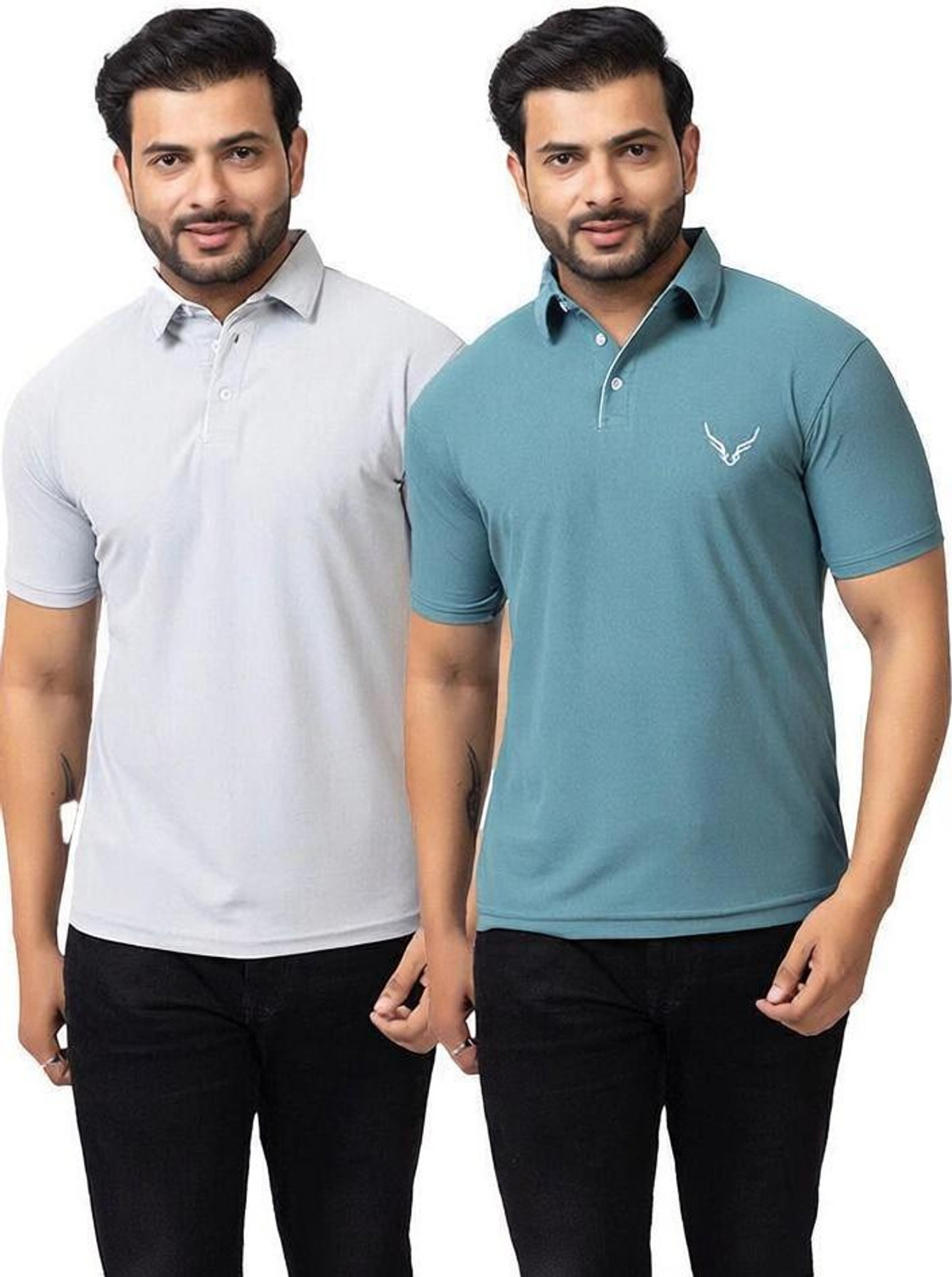 Image of BUFFARO Solid Men Polo Neck Grey, Green T-Shirt