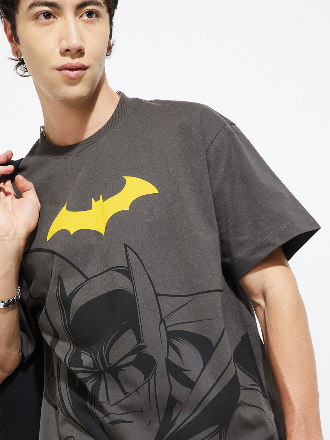 Image of MAX Batman Men Printed Round Neck Pure Cotton Grey T-Shirt
