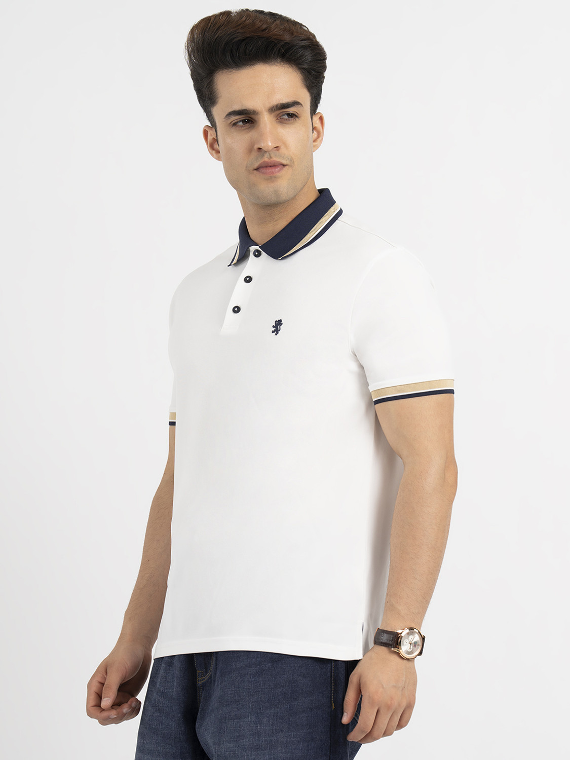 Image of RED TAPE Solid Men Polo Neck White T-Shirt