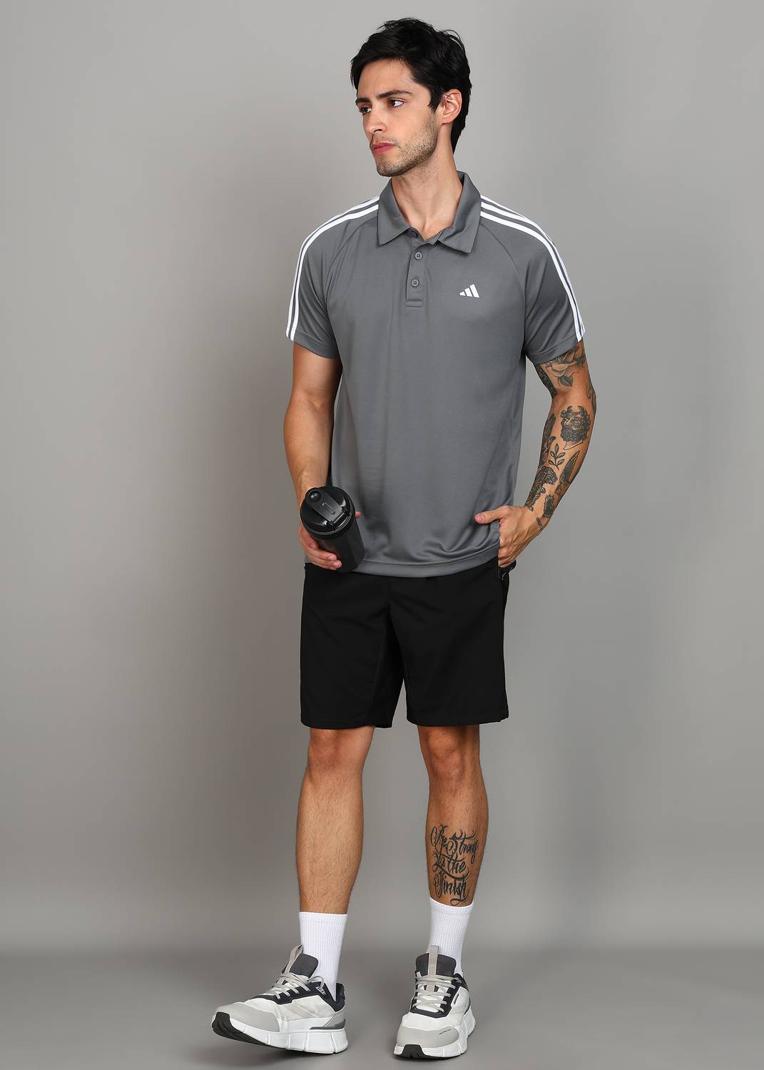 ADIDAS Men Grey Polo Neck T-Shirt - Image 2