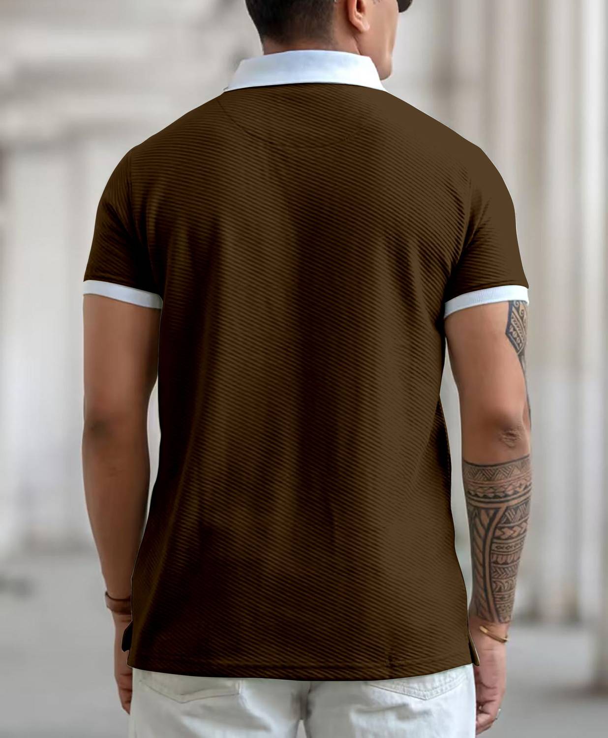 COMBRAIDED Men Polo Neck Brown T-Shirt - Image 3