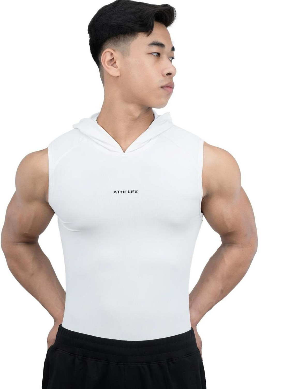 Image of Athflex Solid Men Hooded Neck White T-Shirt