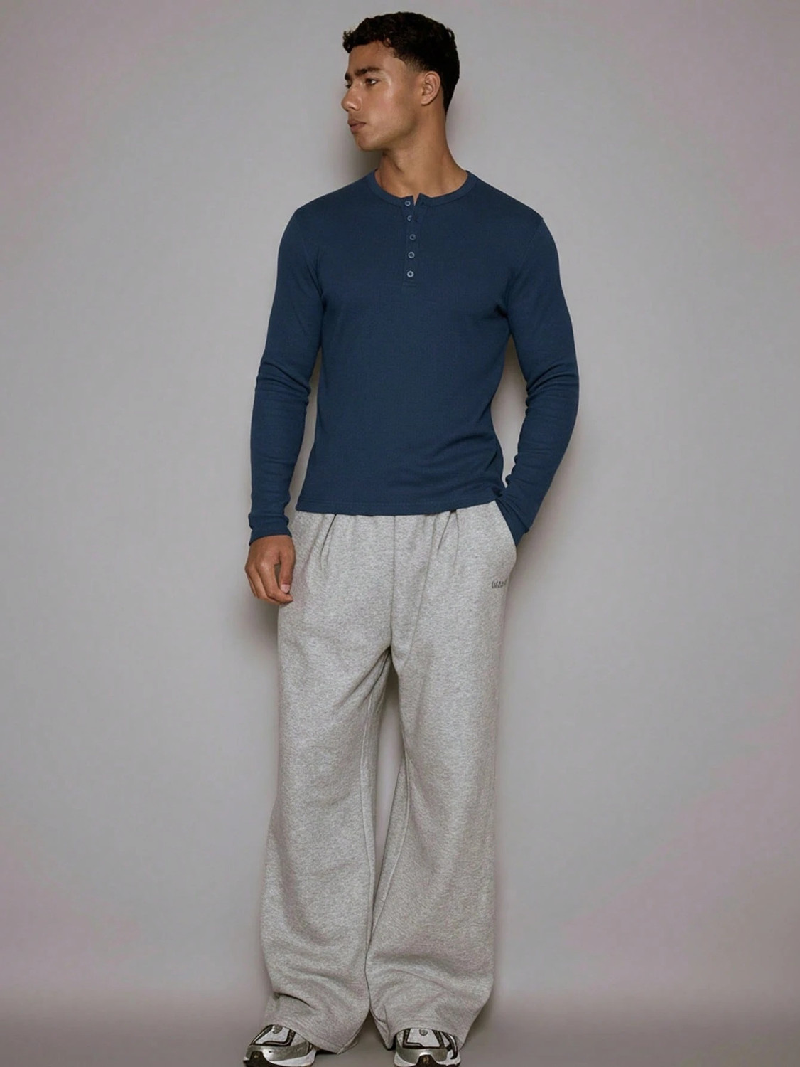 Image of The Modern Soul Solid Men Henley Neck Blue T-Shirt