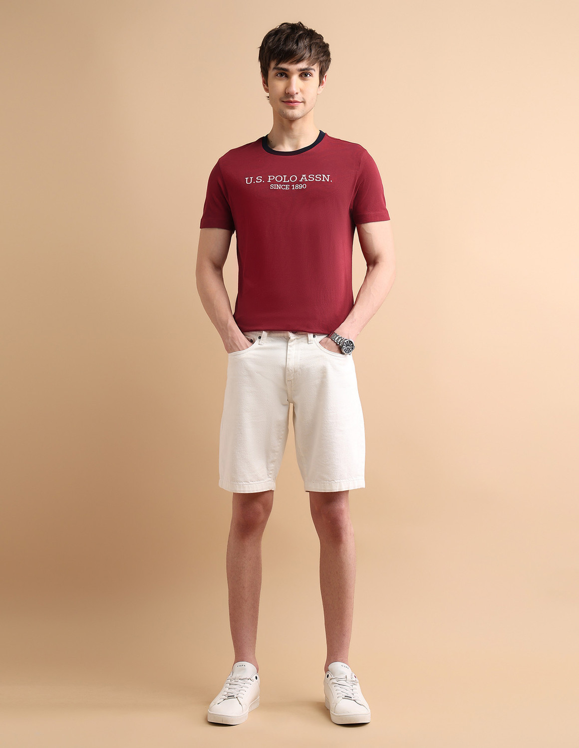 Image of U.S. POLO ASSN. Typography Men Round Neck Red T-Shirt