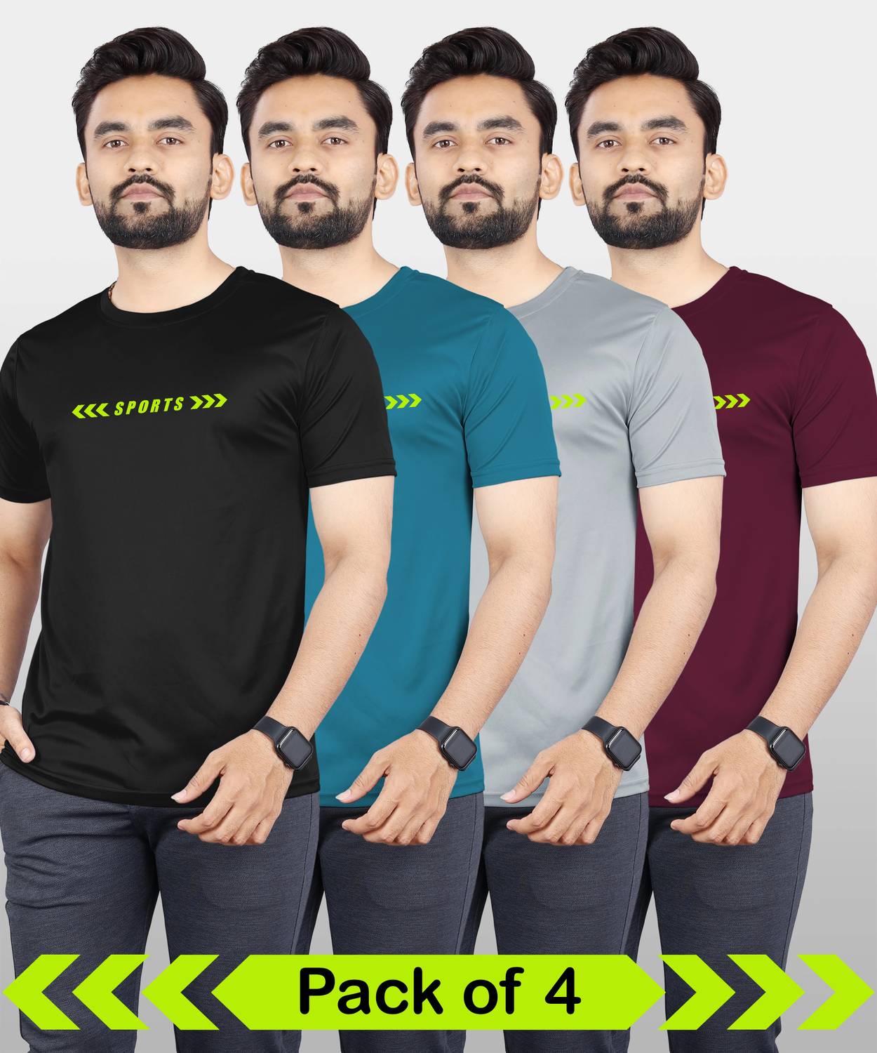 VeBNoR Pack of 4 Men Solid Round Neck Polyester Black, Blue, Grey