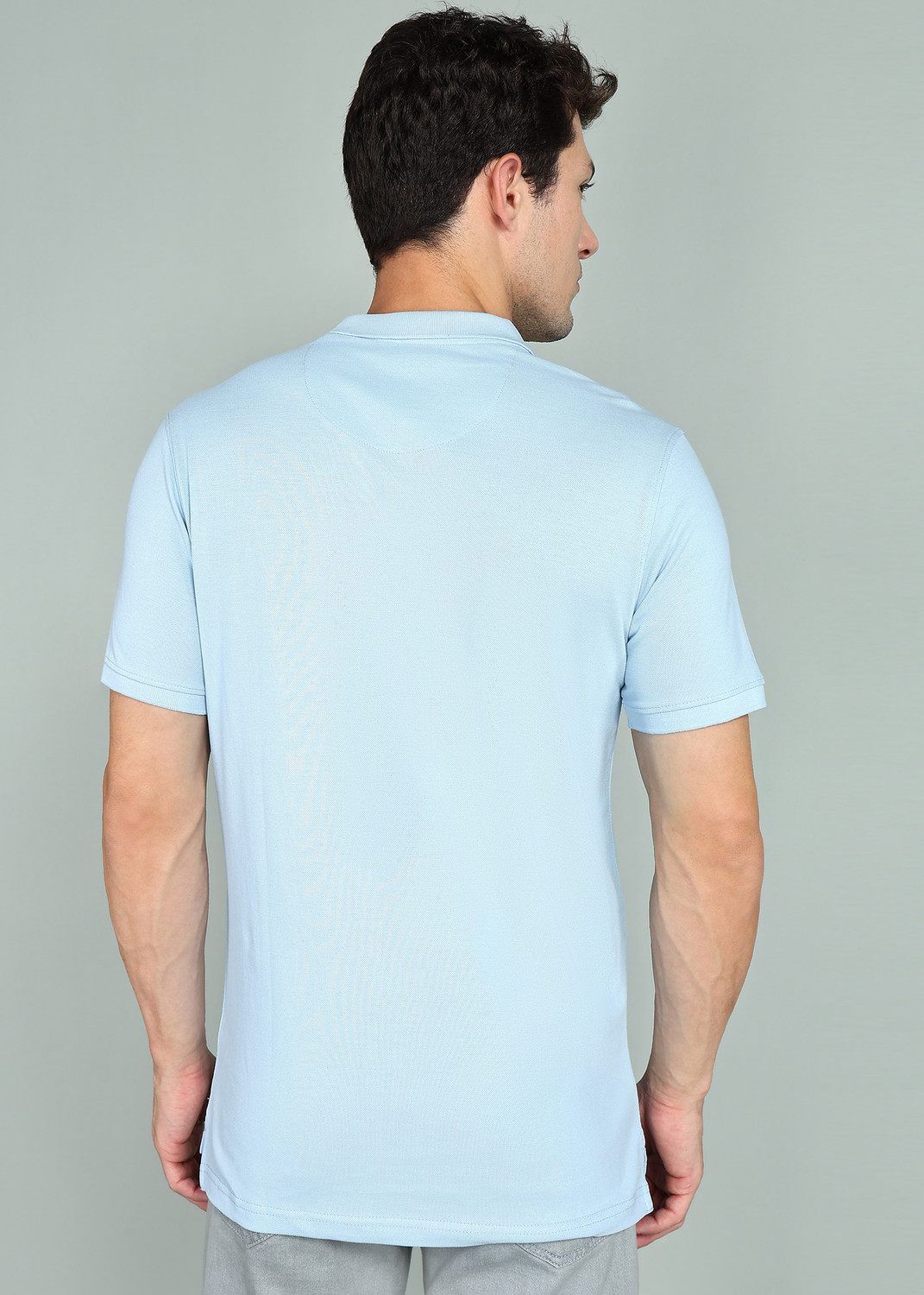 Image of WROGN Solid Men Polo Neck Light Blue T-Shirt