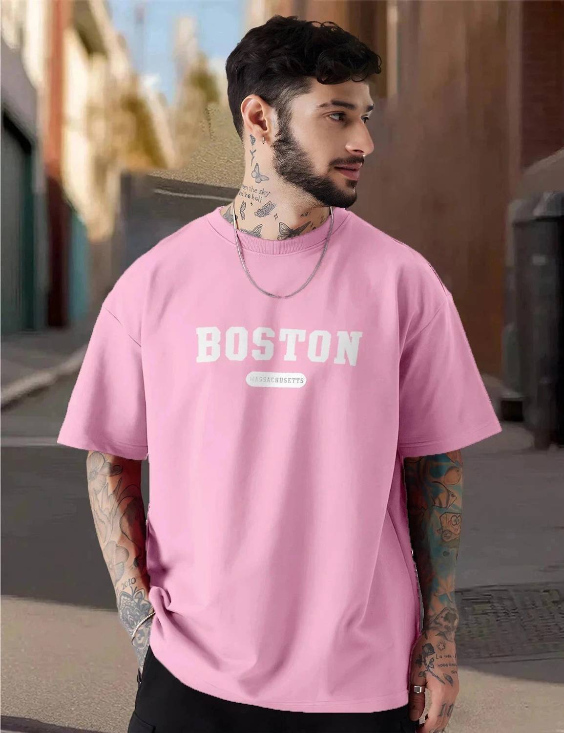 Force Men Printed Round Neck Cotton Blend Pink T-Shirt
