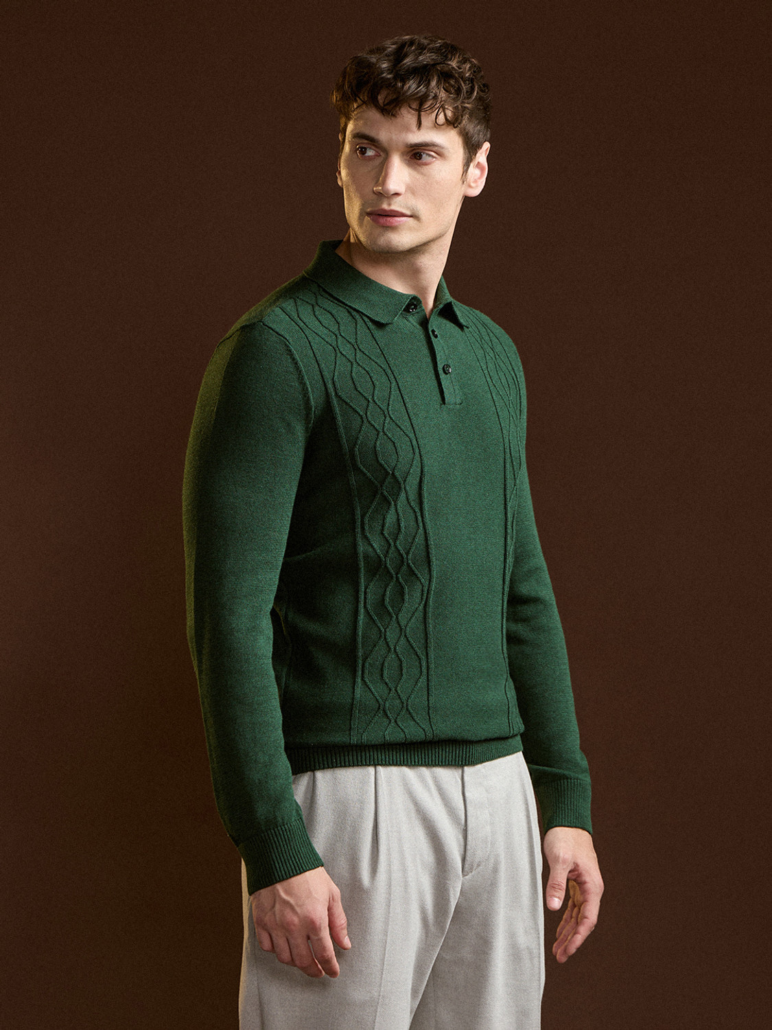 Image of THE BEAR HOUSE Self Design Men Polo Neck Green T-Shirt