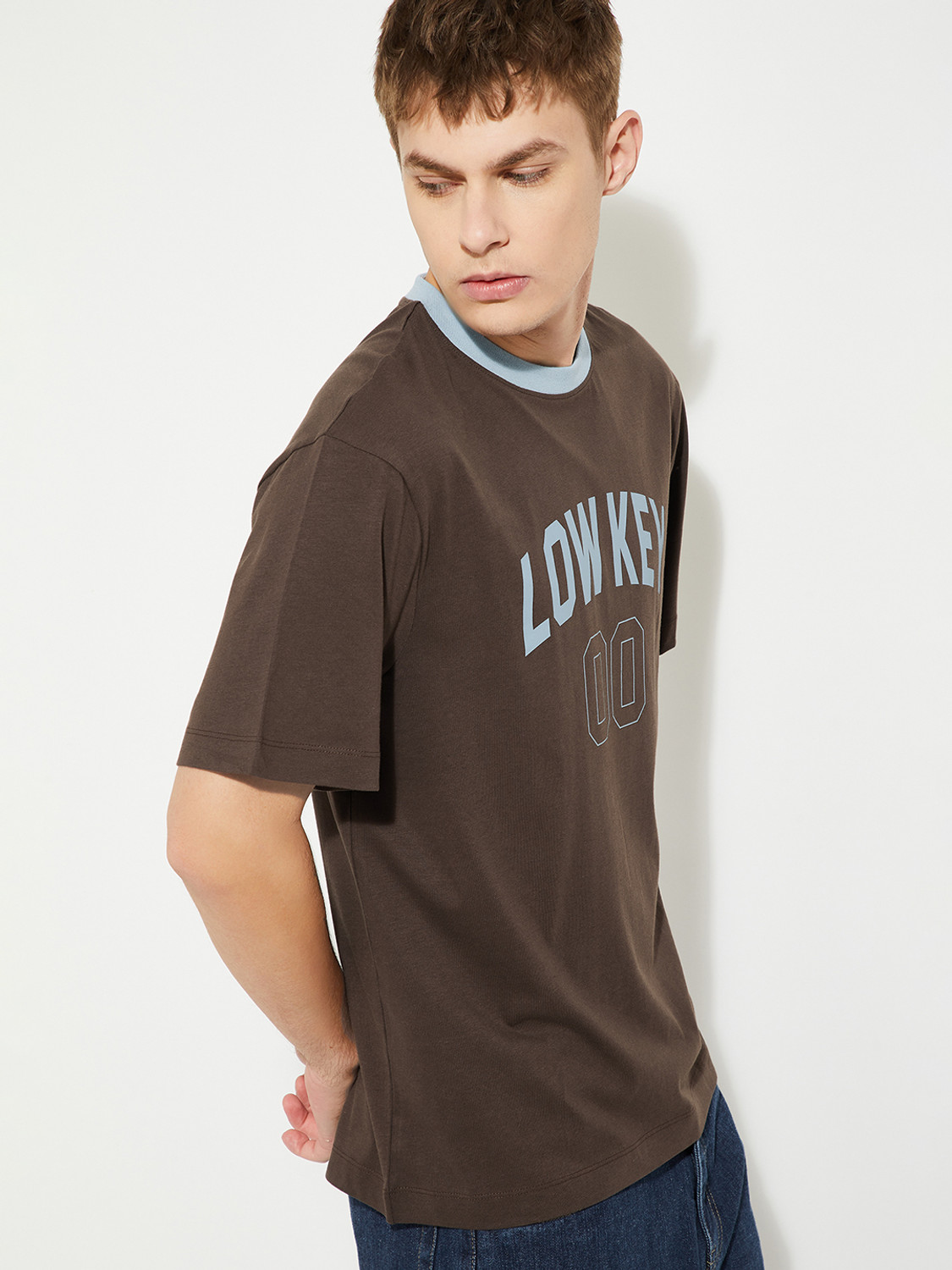 Image of MAX Printed Men Round Neck Brown T-Shirt