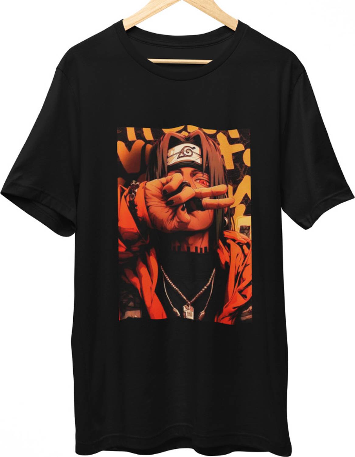 MAMYBEAR Men Graphic Print Round Neck Cotton Blend Black T-Shirt