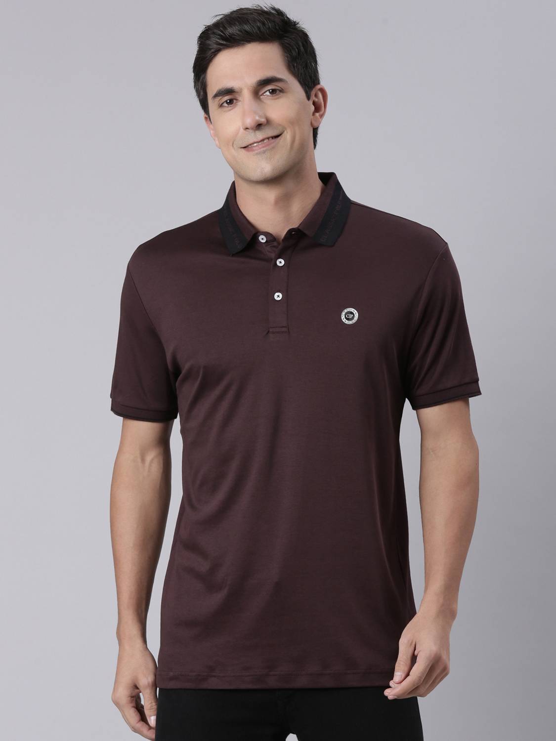 Classic Polo Men Solid Polo Neck Cotton Blend Maroon T-Shirt