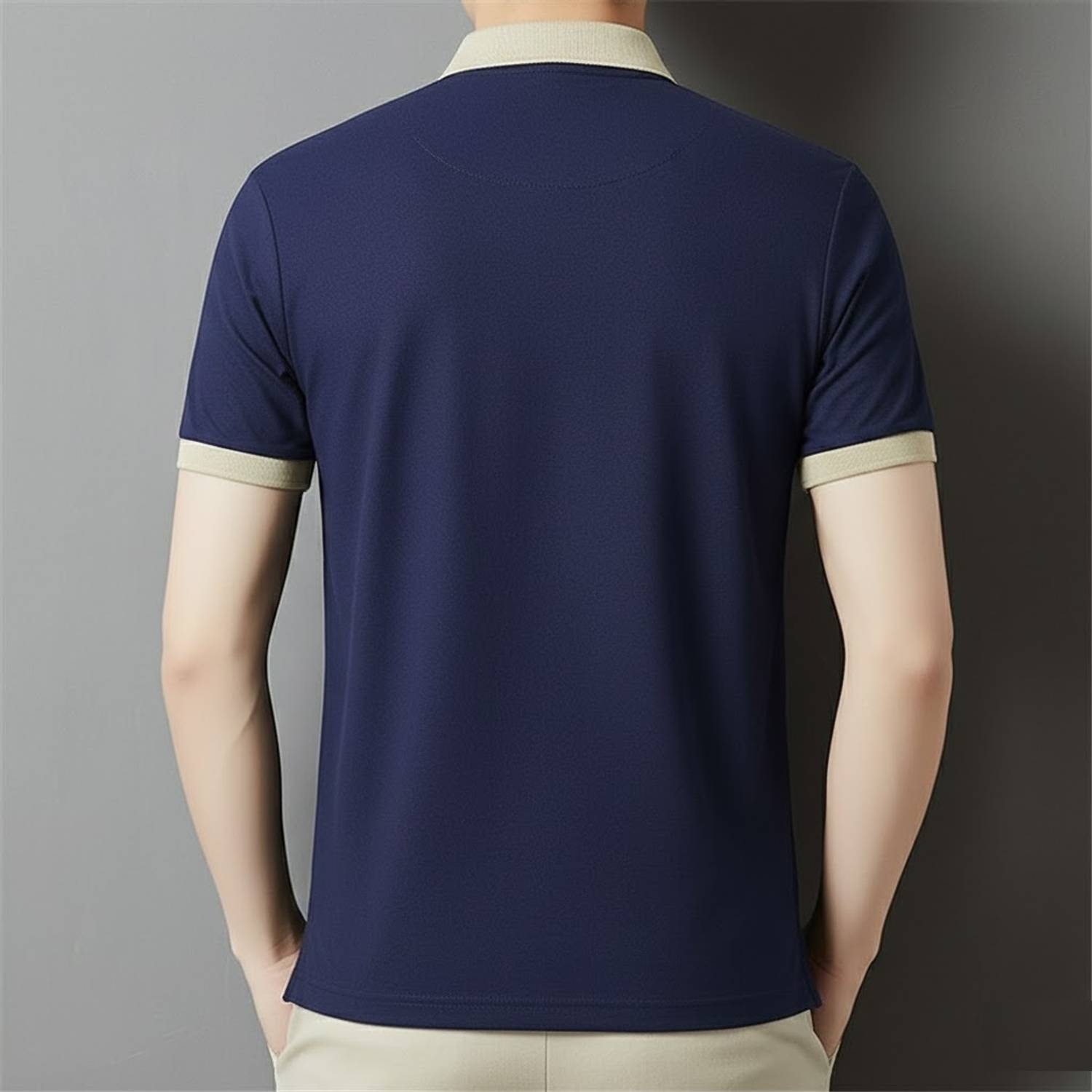 Kesar Navy Blue Polo Neck T-Shirt - Image 4