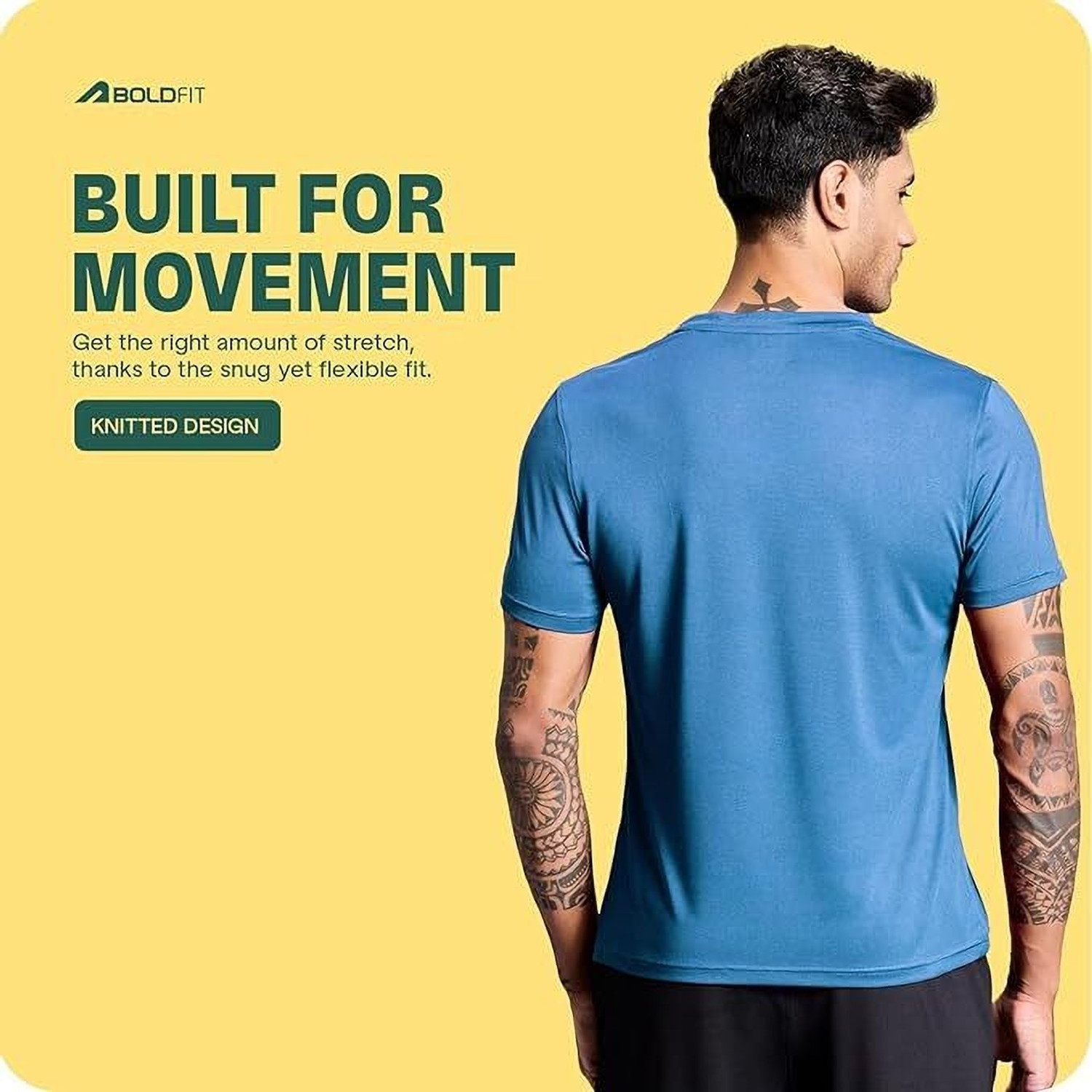 Image of BOLDFIT Solid Men Round Neck Blue T-Shirt