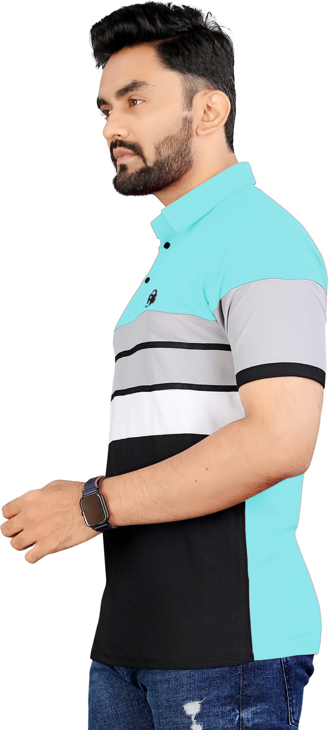 Image of rggarment Colorblock Men Polo Neck Light Blue, Blue T-Shirt